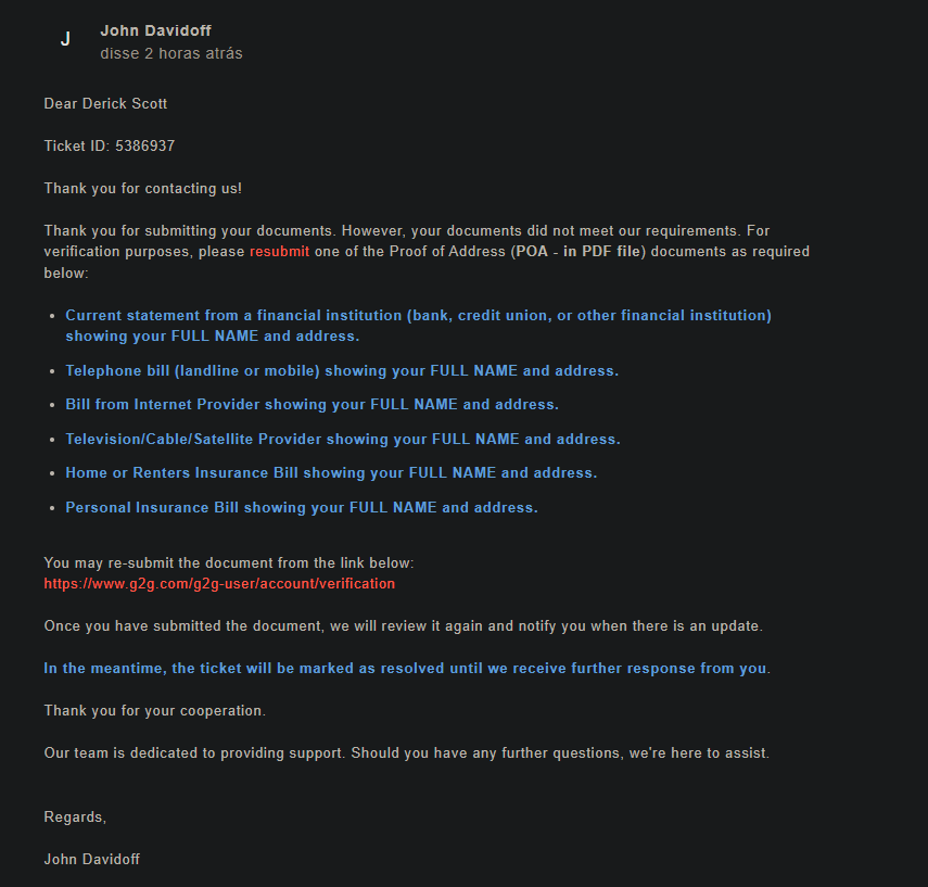 derickscott's tweet image. @G2Gdotcom  Need human help for Ticket 5386937. My valid PDF internet bill is being rejected and my name is locked incorrectly in your system, preventing verification. My funds are cleared but I can't withdraw. Please fix this! #G2G #Support