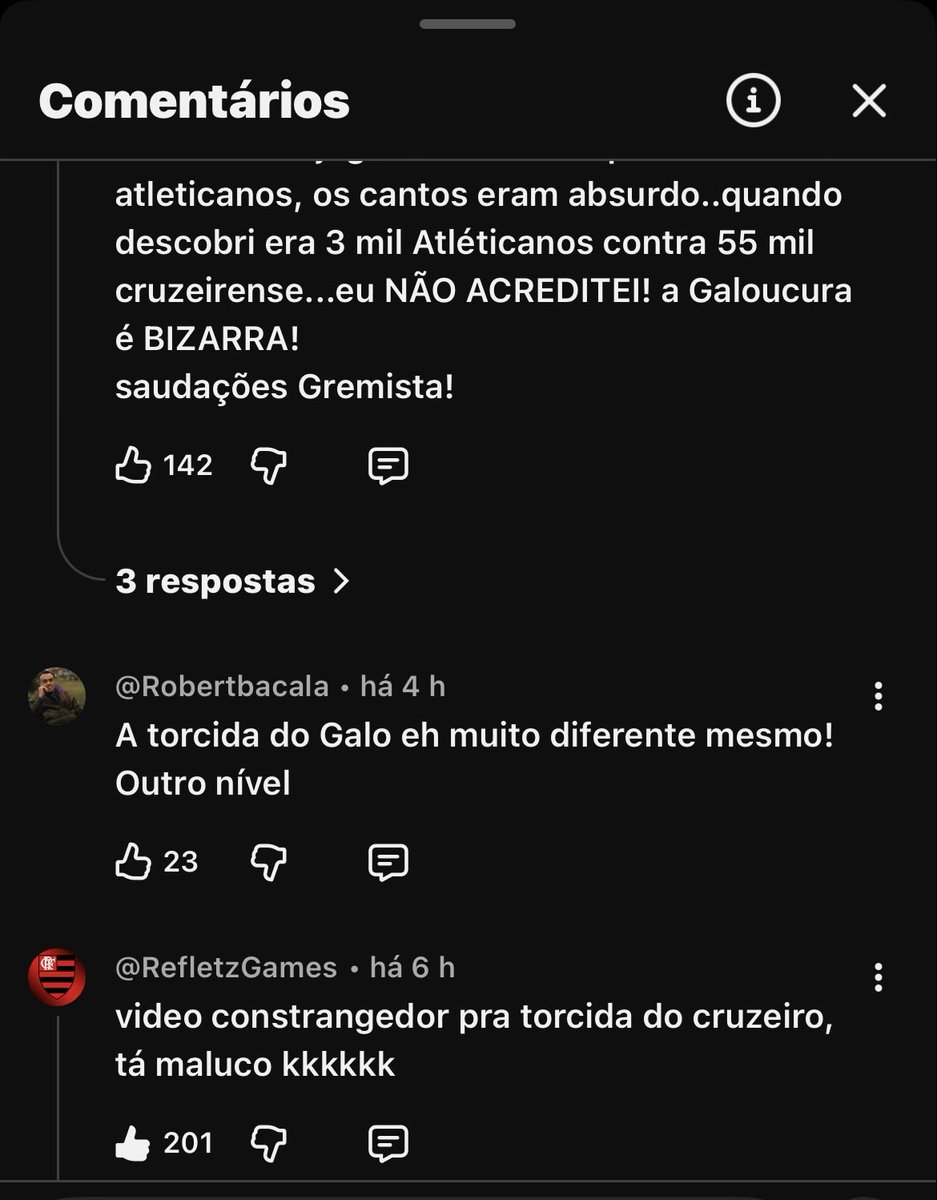 os comentários do vídeo do futebol pelo mundo, ficou feio pros cara