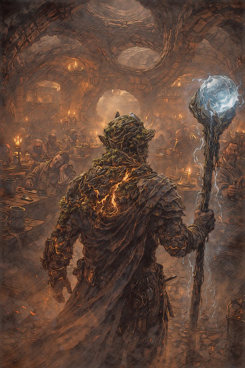 SMeehan_Author's tweet image. An elemental wanders into an encampment of hard-drinkin’ clerics, drawn by firelight and voices that should not exist. The halls shift with every step, and at the center the structure collapses inward, dragging the land into a widening scar that does not close.

#IndieAuthor