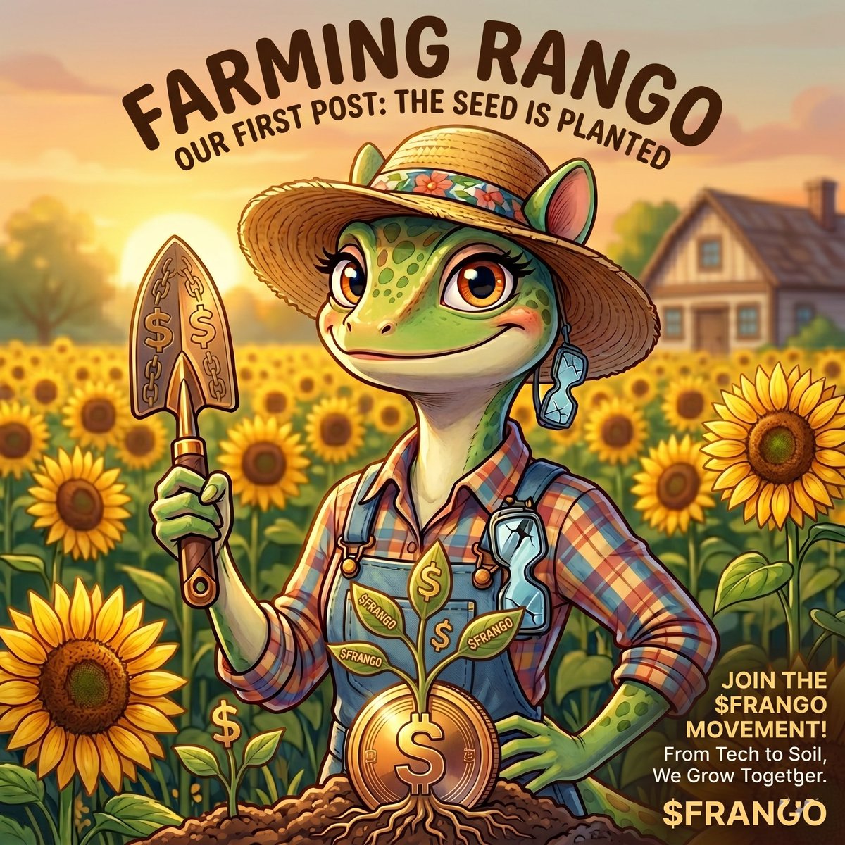 farmingrango's tweet photo. AI took my job, so I finally touched grass... and bought a farm! 🦎🚜 Planting the very first seeds of $FRANGO today. It ain’t much, but it’s honest crypto. 🌱💰 Who is ready for the harvest? 👇🌾 https://t.co/U5noicghJV