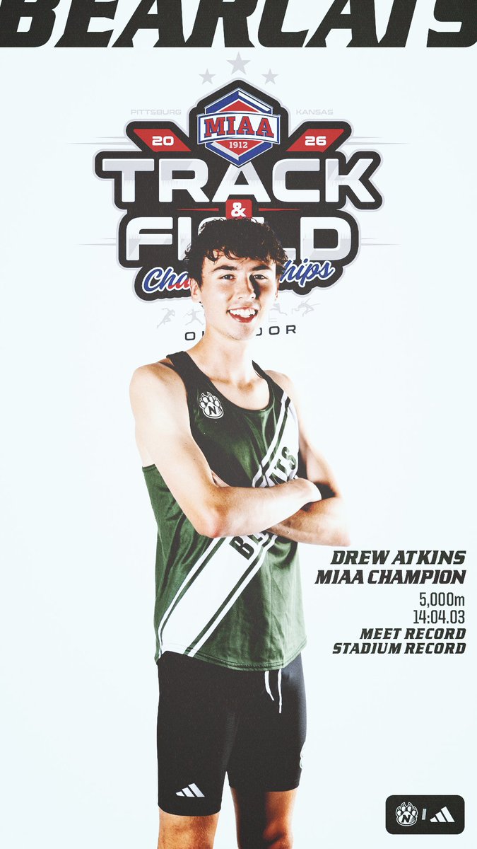 NWBearcatXCTF's tweet photo. 🚨𝙈𝙄𝘼𝘼 𝘾𝙃𝘼𝙈𝙋𝙄𝙊𝙉🚨 

5,000m (M) ||| @TheMIAA Outdoor Championships
🥇: Drew Atkins - 14:04.03
   ↳ 𝙈𝙀𝙀𝙏 𝙍𝙀𝘾𝙊𝙍𝘿    
   ↳ 𝙎𝙏𝘼𝘿𝙄𝙐𝙈 𝙍𝙀𝘾𝙊𝙍𝘿

#OABAAB ||| #OneTeamOneDream https://t.co/IfWYvUb9A7