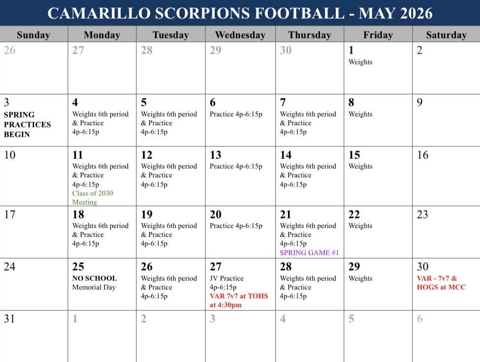 ACHS_Scorps_FB's tweet image. May Football Calendar

#GoScorps #Character #Commitment #Unity

@achs_scorpions @ScorpAthleticBC @CoachAnderson92