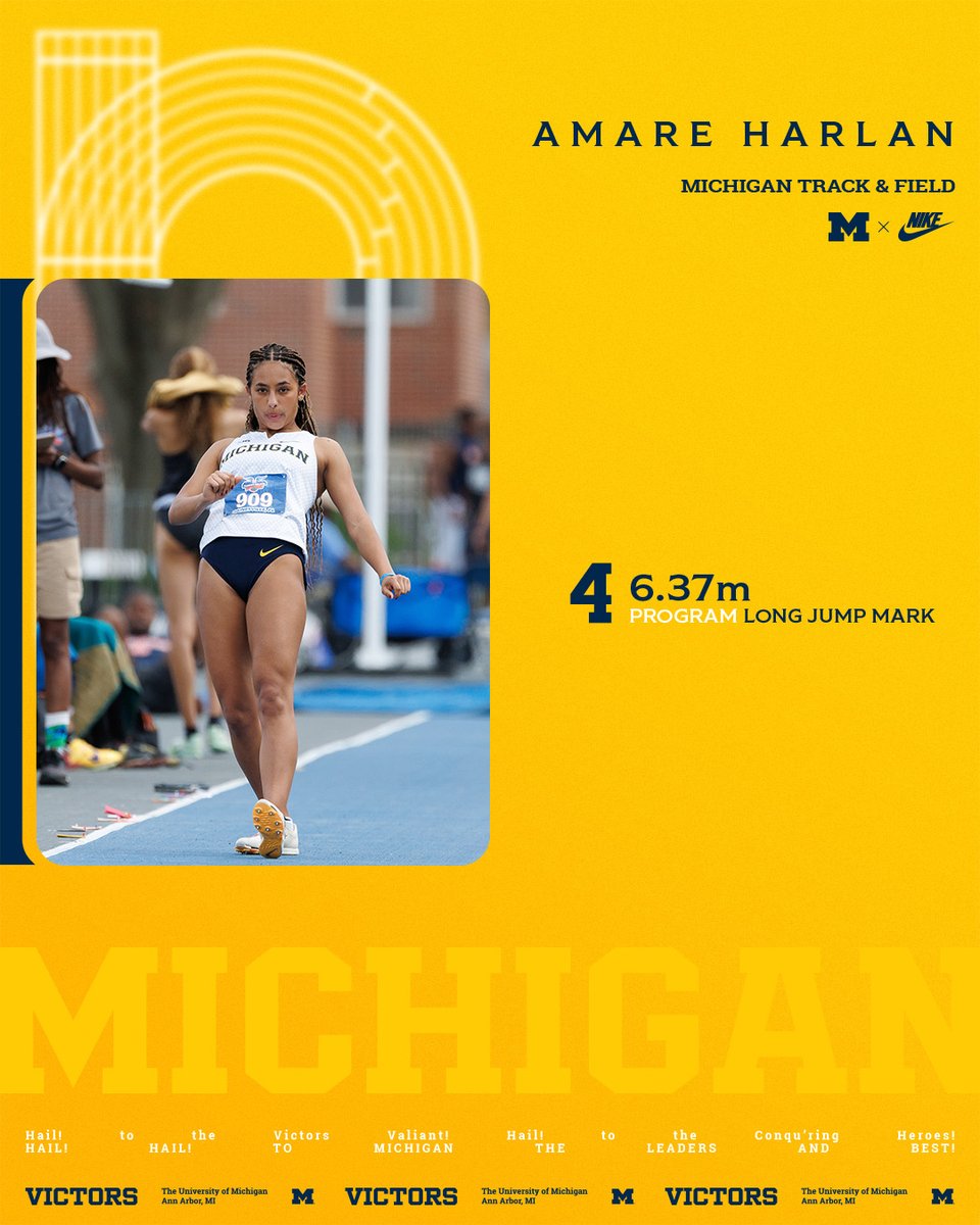 UMichTrack's tweet image. With a PR of 6.37m in the long jump, Amare Harlan has the No. 4 mark on the program performers list! #GoBlue〽️