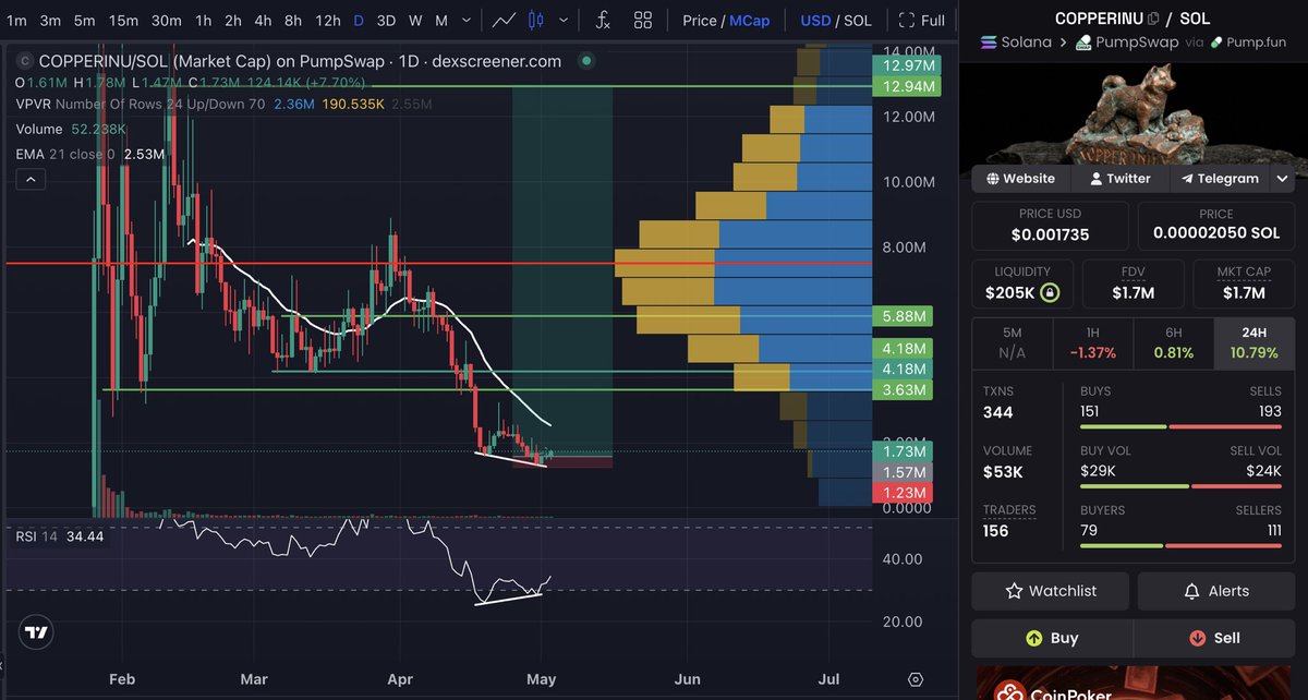 $COPPERINU has also formed a confirmed bullish divergence on the 1D timeframe. Currently at $1.7M Market cap. One meme that could catch a massive bid imo.