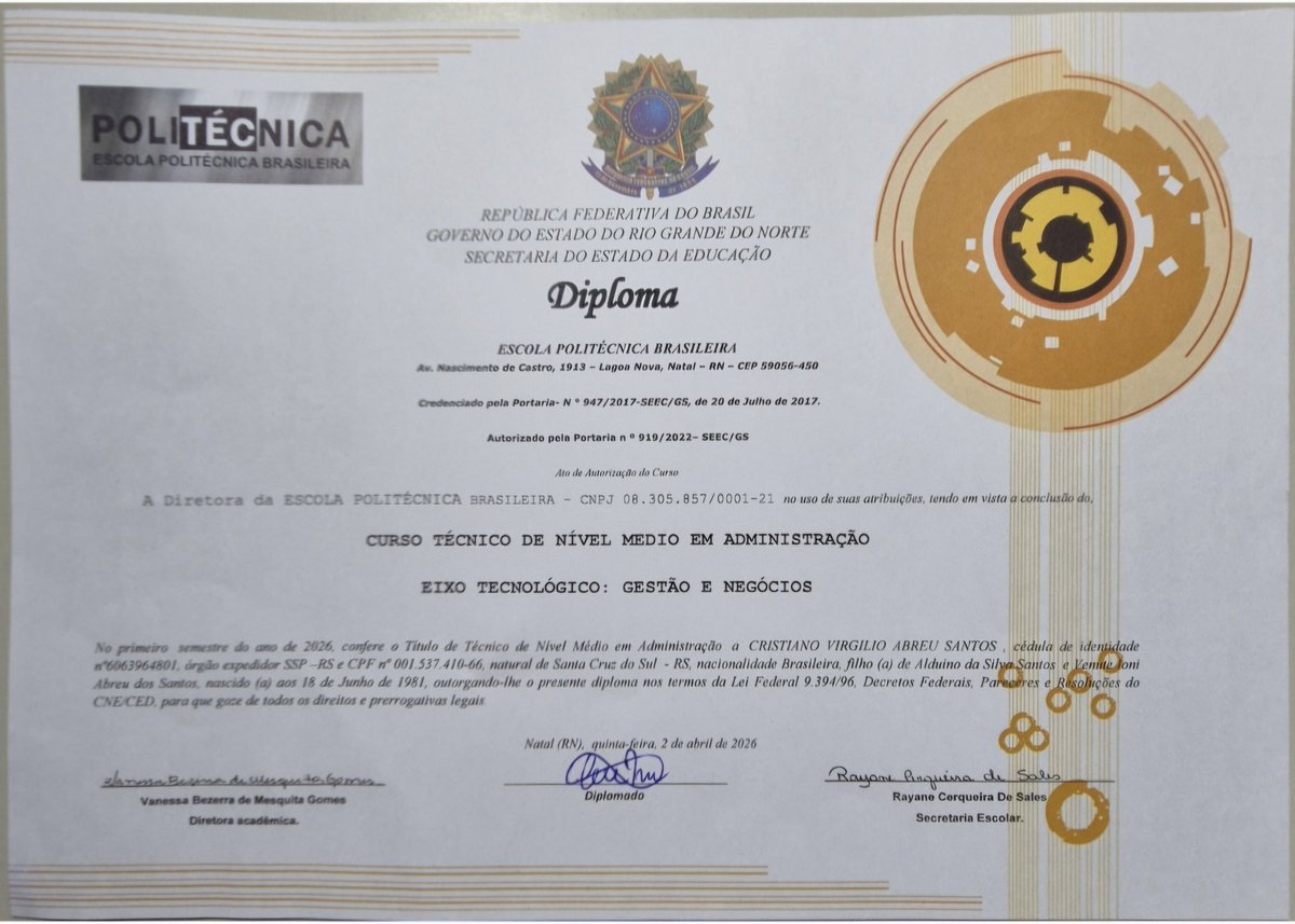 CristianoVAS_'s tweet photo. Técnico em Administração 💻📊📋✒️
Eixo tecnológico: Gestão e Negócios.
​Concluído com sucesso! 🙌🏻

​Minha intenção com esta formação foi aprofundar o entendimento sobre questões estratégicas relacionadas à gestão e ao gerenciamento empresarial. Pela objetividade e foco direto. https://t.co/LEsH8wWQSQ