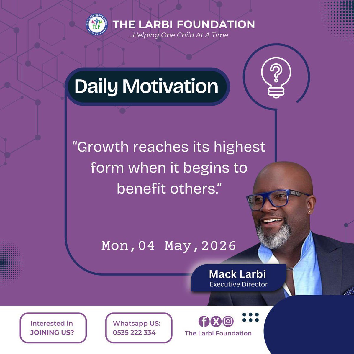 TLFGHA77's tweet image. Growth hits different when it benefits others. 

Is your progress just for you, or does it change lives? 

Every skill you learn today can solve someone’s problem tomorrow. #DailyMotivation
#TheLarbiFoundation
--- 

How
