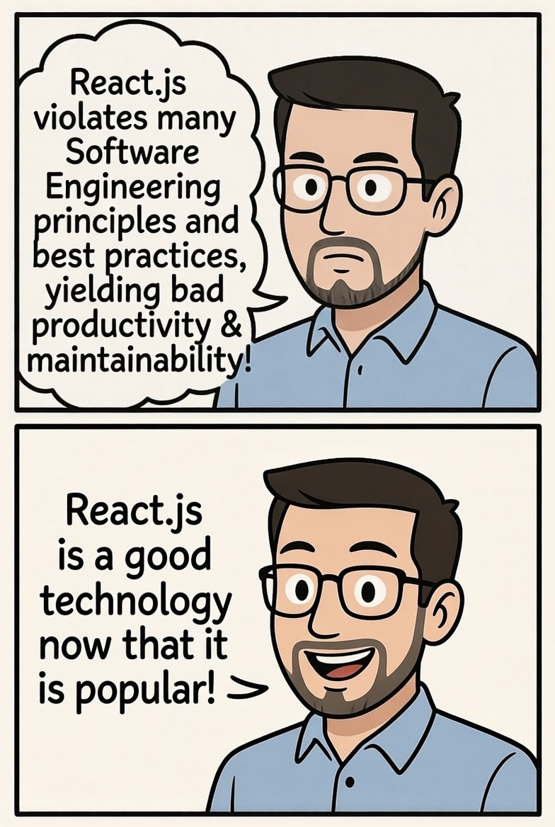 AndyObtiva's tweet photo. Ruby Memes 2026-05-03: The Popularist 

Read the commentary about the meme at the blog post edition:
https://t.co/GYNunFGEZb

Share/Repost

#rails #javascript #frontend #softwareengineering #antipatterns #principles #bestpractices https://t.co/Le3j1gnCU7