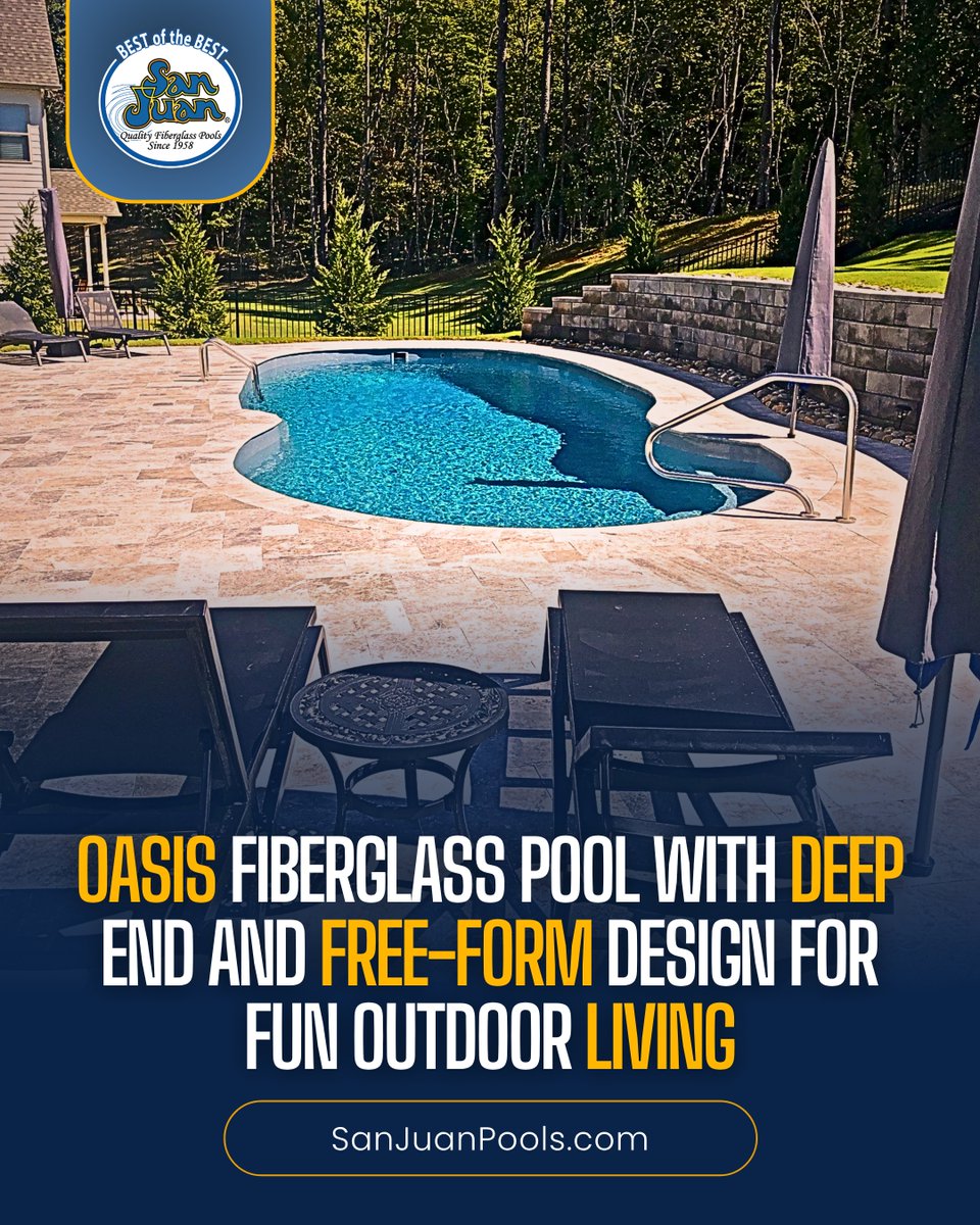 Enjoy more time outside with the Oasis pool. Its free form shape, smooth curves, and roomy layout make it great for relaxing or playing with family and friends. Add fun features and create a space everyone will love. sanjuanpools.com/pools/Oasis