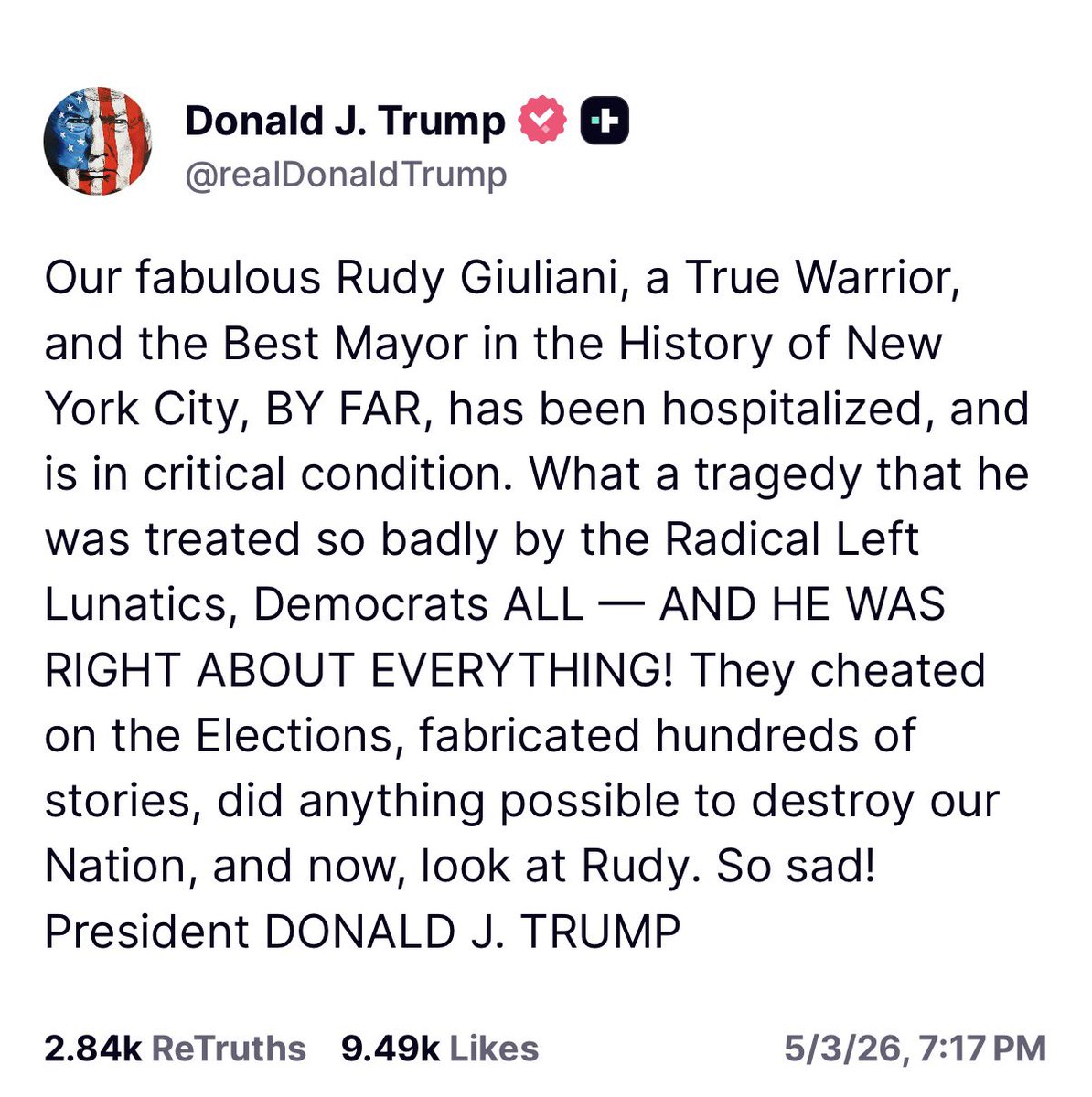 Praying for Rudy Guiliani 🙏