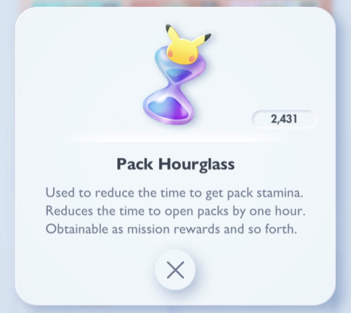KingVloras's tweet photo. F2P goblin hoarding hourglasses… at what point do I go all-in? @PokemonTCGP https://t.co/mV1KuNEFqZ