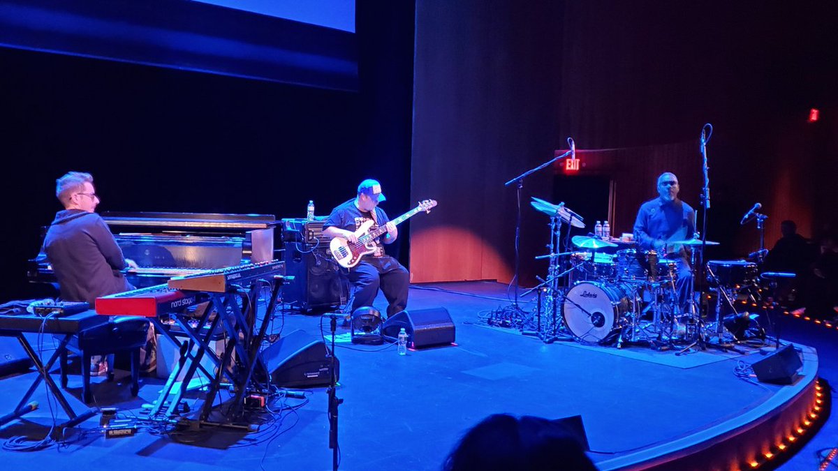 ColyerMusic's tweet photo. AMAZING show at The Egg last night! @natesmithdrums @natesmithdrums super amazing composer, arranger, bandleader, with the ridiculously talented @iamj3po on piano/keys/sound design and @_carrtoons_ killing it on 5-string bass.  Great to hang with these all-stars afterwards! https://t.co/8qhI22aodY