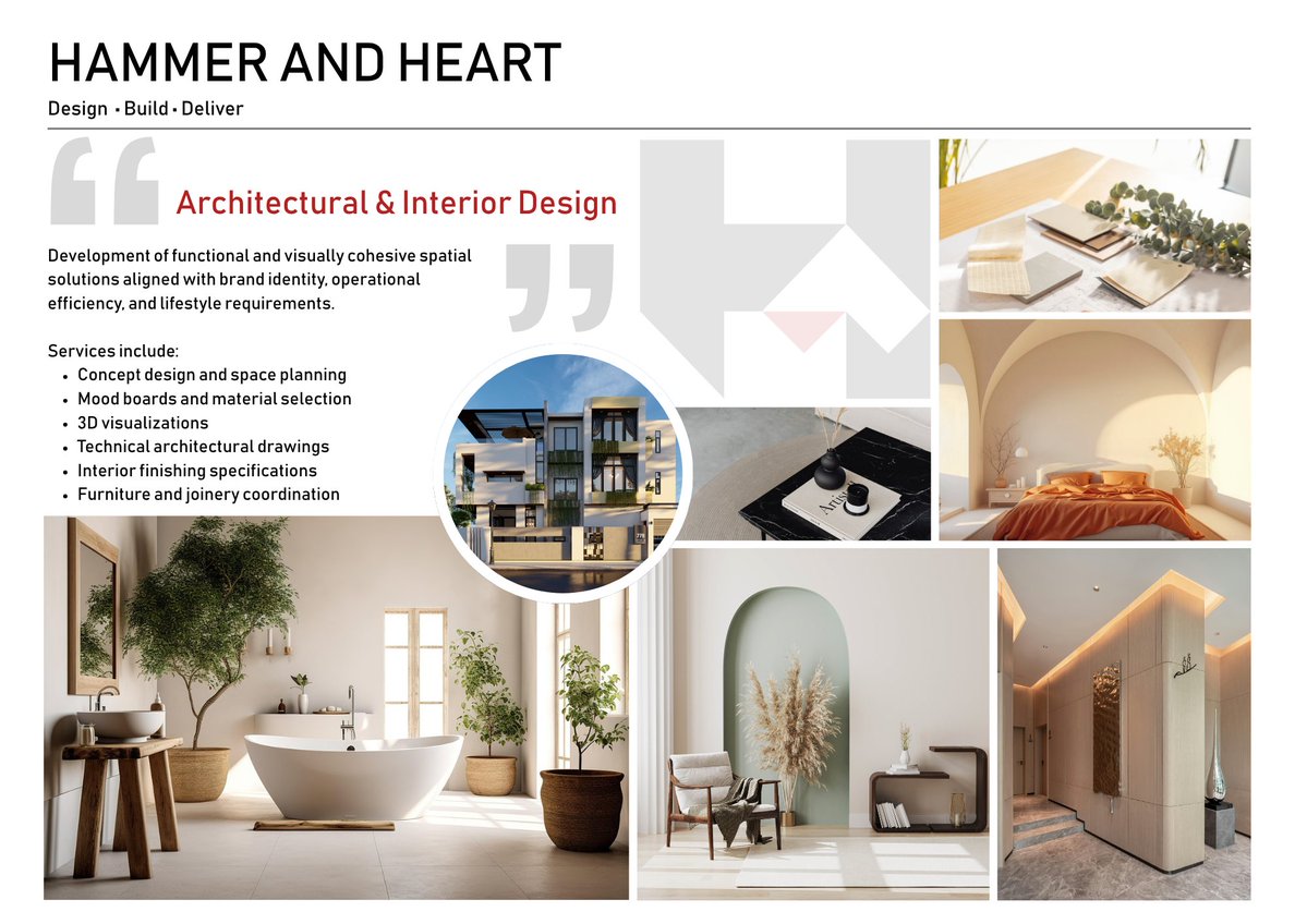 hammerandheart_'s tweet image. Architectural &amp;amp; Interior Design that balances form and function—crafted with precision, aligned with your vision, and built to perform.

Contact Hammer &amp;amp; Heart thru +971554719809 or visit hammerandheart.ae

#InteriorDesign #Architecture #DesignBuild