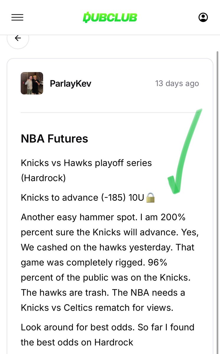 ParlayKev's tweet photo. Two easy future bets cashed! 💰💰💰

Both teams losing game 1 worked in our favor!

✅Knicks advance (-185) 10U🔒💣

✅Pistons advance (-190) 10U🔒💣 https://t.co/NS3BqYjZqM