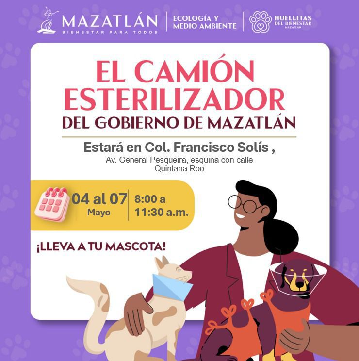 entreveredas's tweet image. ¡Atención Mazatlán! 🐶🐱
Habrá jornada gratuita de esterilización en la colonia Francisco Solís del 4 al 7 de mayo, de 8:00 a 11:30 horas. Lleva a tus mascotas y contribuye a su bienestar.
#Mazatlán #BienestarAnimal #Mascotas

entreveredas.com.mx/2026/05/mazatl…