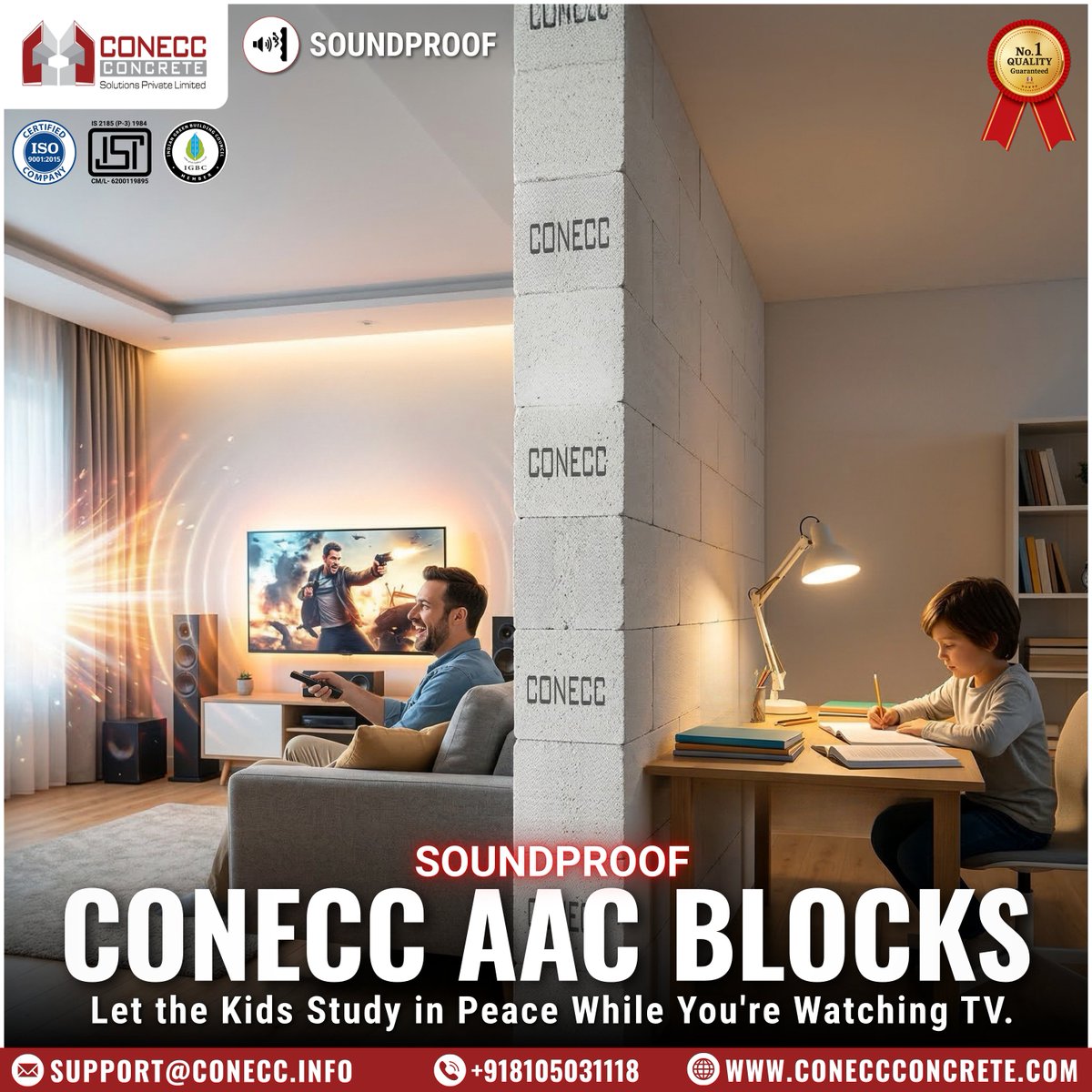 ConeccL's tweet photo. ✅ Conecc AAC Blocks – Soundproof, 🔇📚 Let the Kids Study in Peace While You're Watching TV 📺😊
🌏 Visit Us: https://t.co/V4UagqeZcs
.
.
.
.
.
.
.
#aacblocksindia #conecc #aacblocks #buildingmaterials #soundproof https://t.co/8kD2v6Cskb