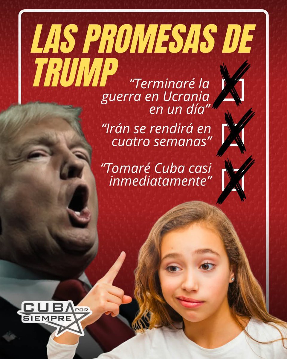 #TumbaEl🇺🇸 Trump vive de ultimátum en ultimátum, perdiendo el contacto con la realidad. Dijo que acabaría la guerra en Ucrania en "un día" y siguen lloviendo cohetes; juró que Irán se rendiría en "cuatro semanas" y sus portaaviones salieron huyendo del Estrecho de Ormuz.