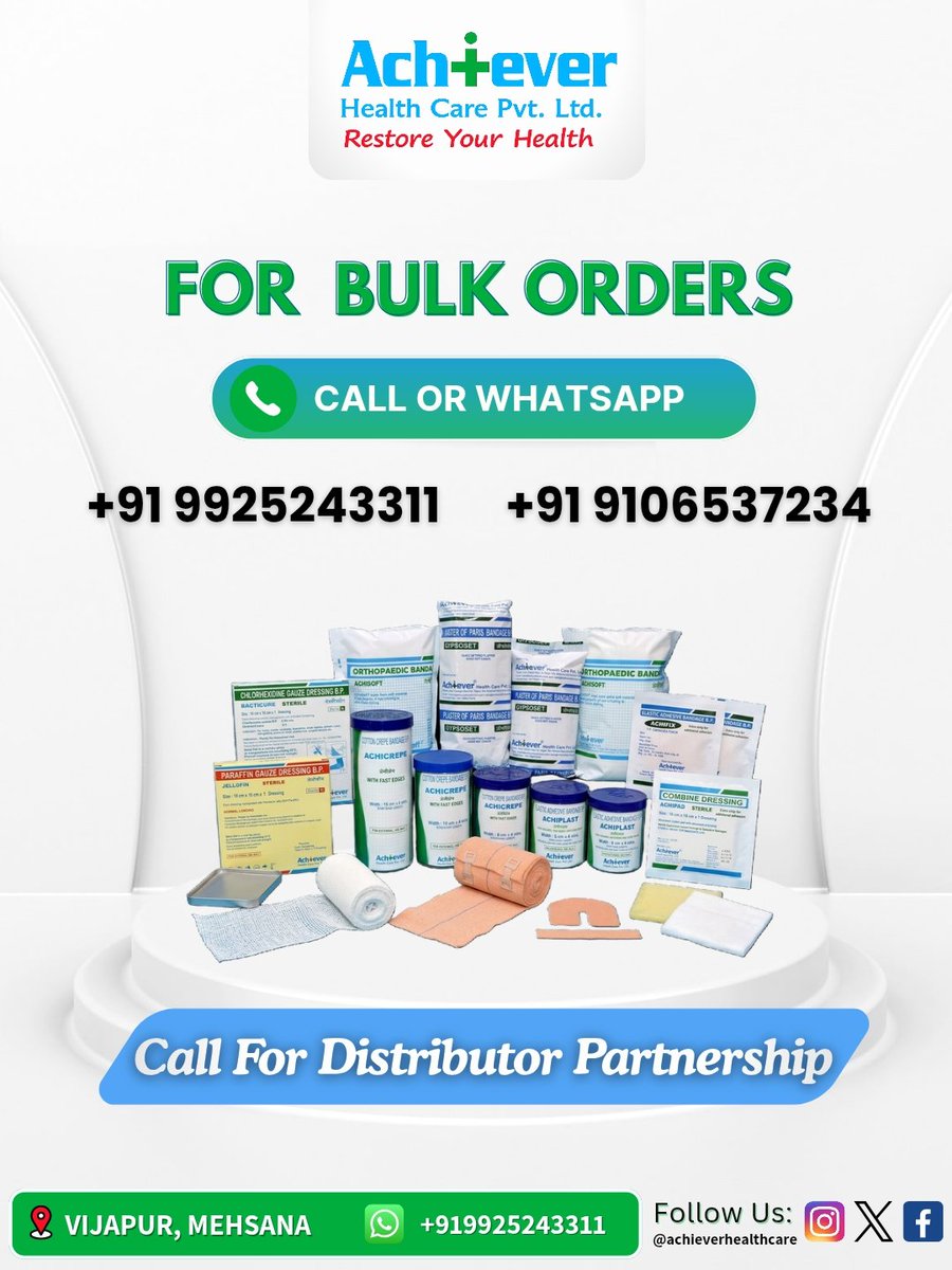 AchieverHealth's tweet photo. Stock what improves patient comfort and clinical efficiency. ACHISOFT cast padding.

Connect with us for bulk supply and distribution partnerships.

Call or WhatsApp us on 
+919925243311
+919106537234

#MedicalSuppliesIndia #HospitalProcurement #OrthopedicCare https://t.co/akJjVwVLG7
