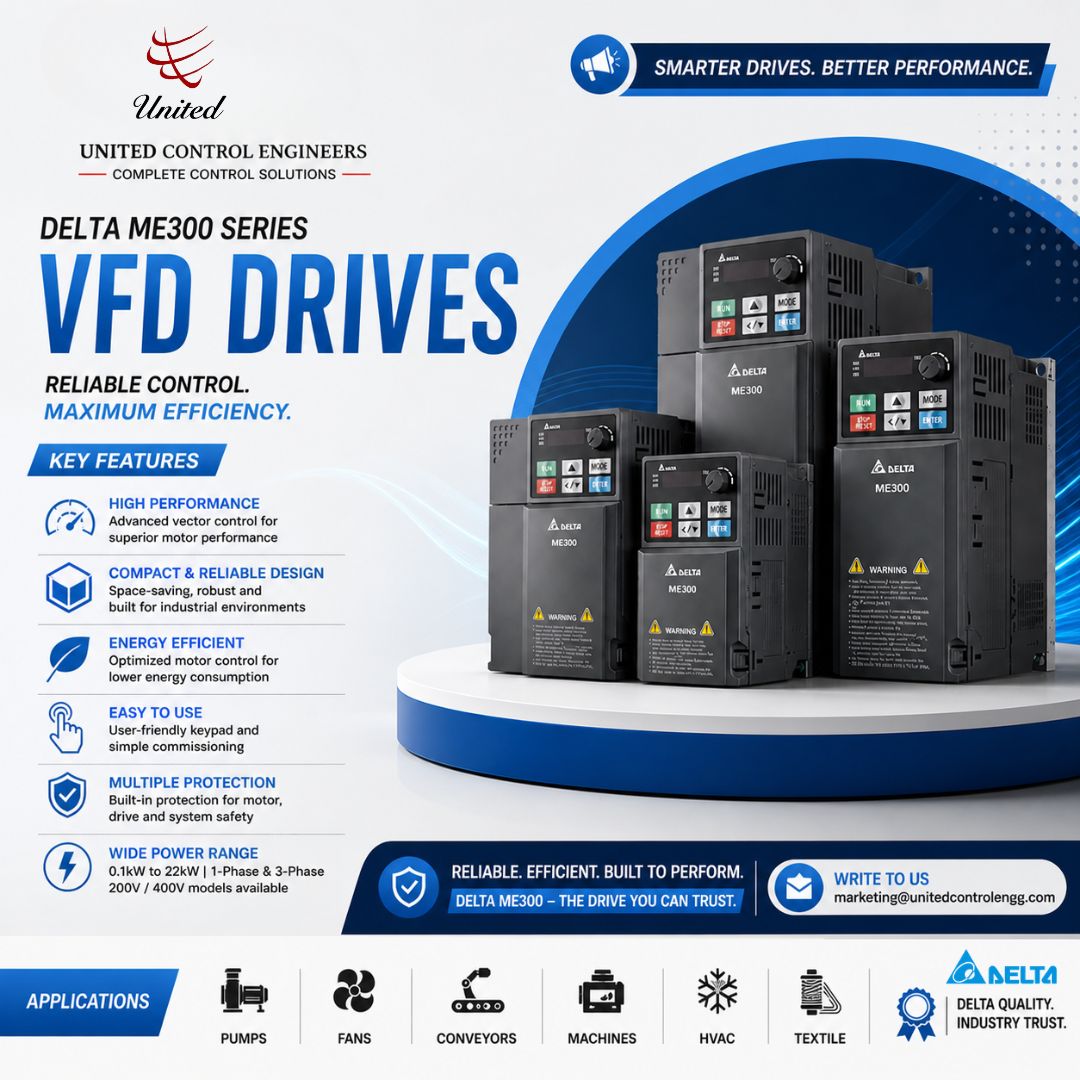 UCEIPL's tweet image. What if your motors could deliver more output with less energy? ⚡
Delta ME300 VFD = smarter control, smoother performance &amp;amp; real energy savings.
Upgrade your system today 
DM “ME300” for details
#VFD #IndustrialAutomation #EnergyEfficiency #SmartManufacturing #Automation #Delta