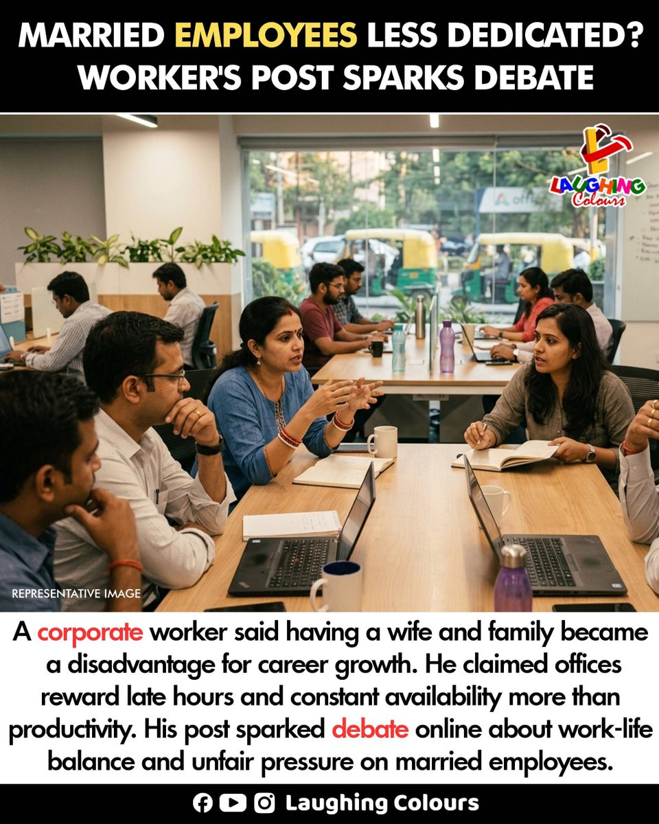 LaughingColours's tweet image. Married workers face unfair pressure 🤔

#WorkLifeBalance #CorporateLife #Debate #SocialIssues