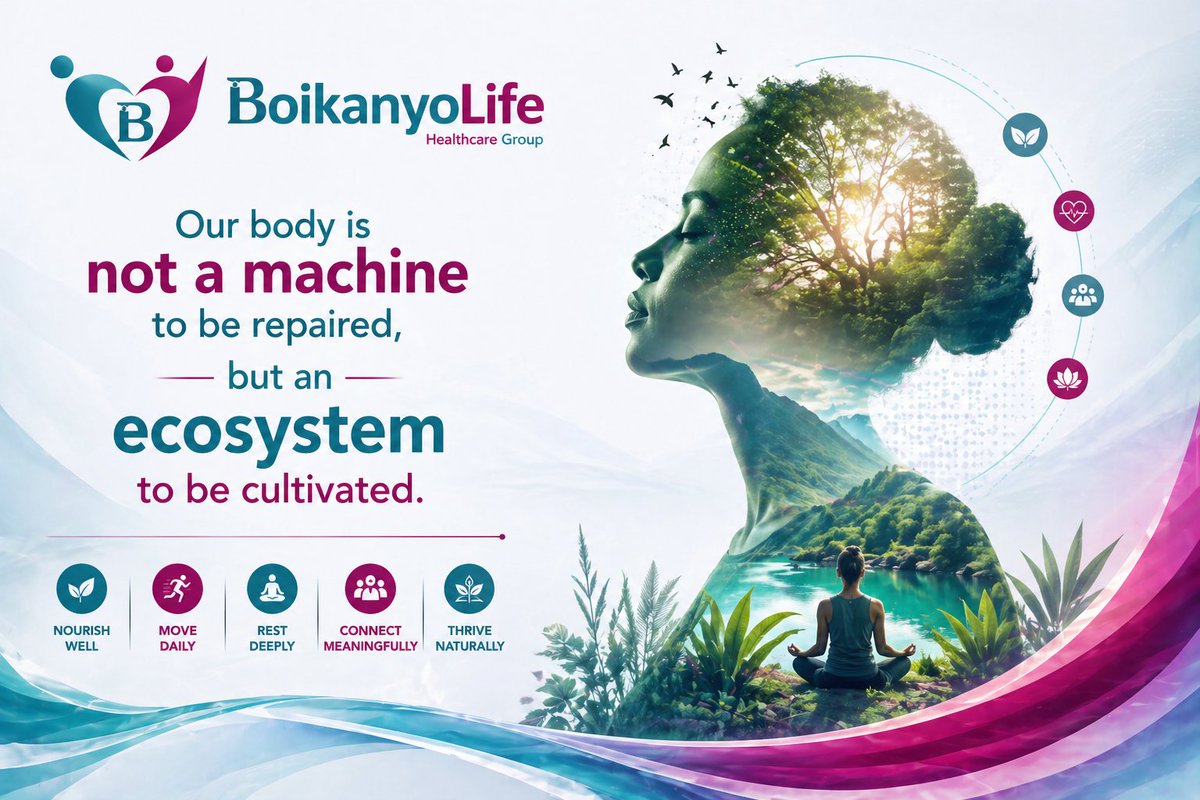 boikanyogroup's tweet image. Our body is not a machine to be repaired, but an ecosystem to be cultivated.

Healthcare is evolving 🌿
From treatment → prevention
From reactive → personalized
The future of health is holistic.
#FutureOfHealthcare #HolisticHealth #Wellbeing #DigitalHealth #boikanyolifecare
