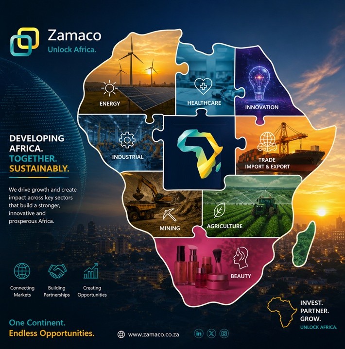 🌍 Africa is growing across key sectors:

⚡ Energy | 🏥 Healthcare | 💡 Innovation
🏭 Industrial | 🌍 Trade | ⛏️ Mining
🌱 Agriculture | 💄 Beauty
With Zamaco, connect, expand &amp; grow.
🚀 Unlock Africa.
#Africa #BusinessGrowth #Investment #Zamaco #boikanyogroup #boikanyo #africa