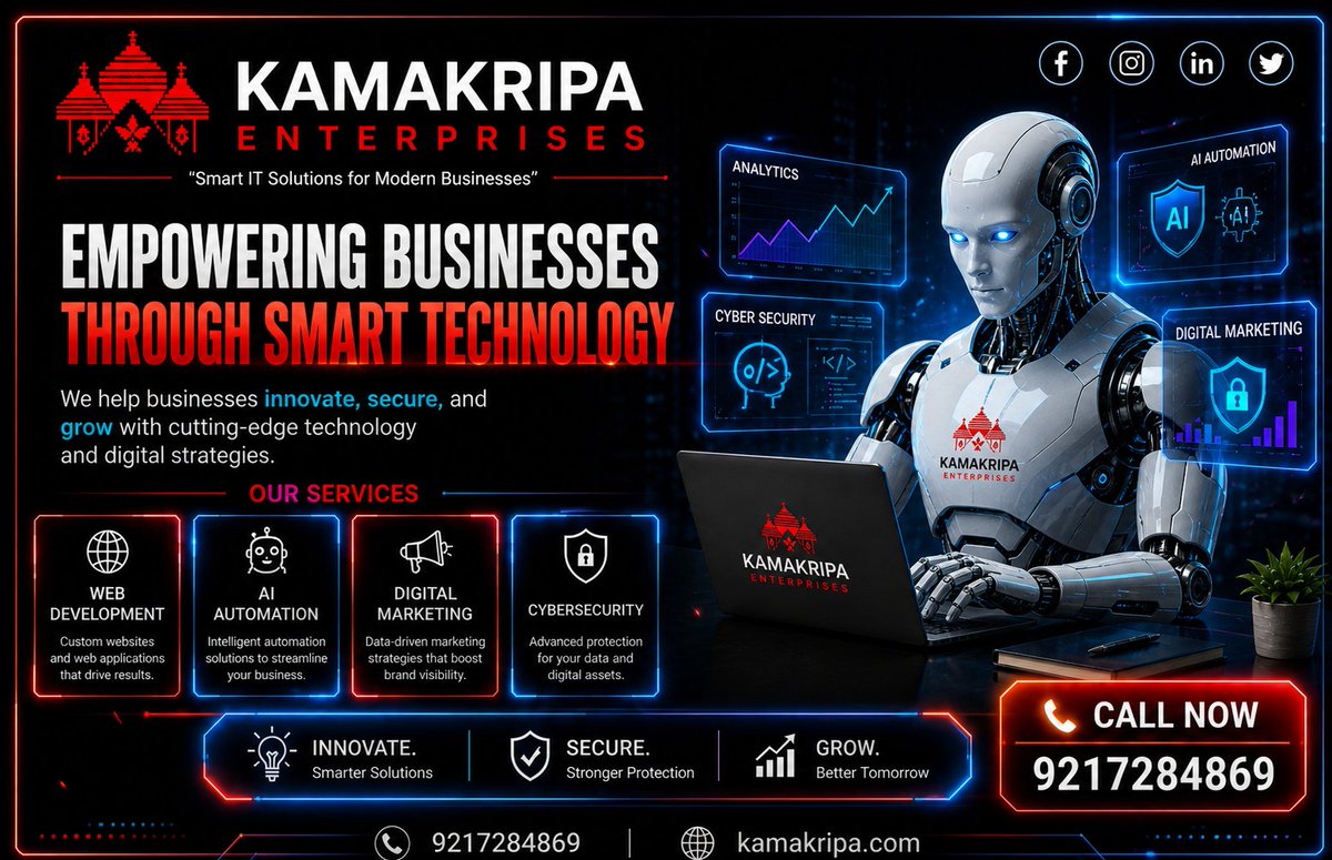 kamakripa's tweet image. 🚀 Smart IT Solutions for your business
💻 Web | 🤖 AI | 📈 Marketing | 🔐 Security
📞 9217284869
🌐 kamakripa.com
#DigitalGrowth #AI #Business