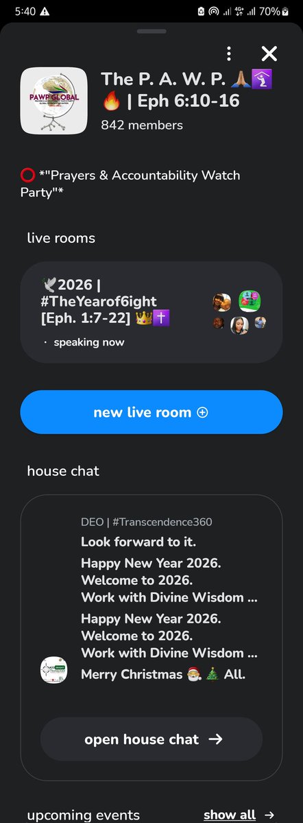 PawpPrayers's tweet image. Live Replay 📽️🎙️🎥🧭❗🔥
Yr. 5️⃣ | Day 1️⃣,7️⃣5️⃣3️⃣ of PAWP Global Prophetic Prayers. 

Join US NOW❗

05.00am WAT Daily. 
[Since 2021]
#TheYearof6ight   
#TAEGGDAC2026
#Thanksgiving
#The8PillarsofSociety
#The4PillarsofCivilisation
clubhouse.com/room/m7LdbR8X?…