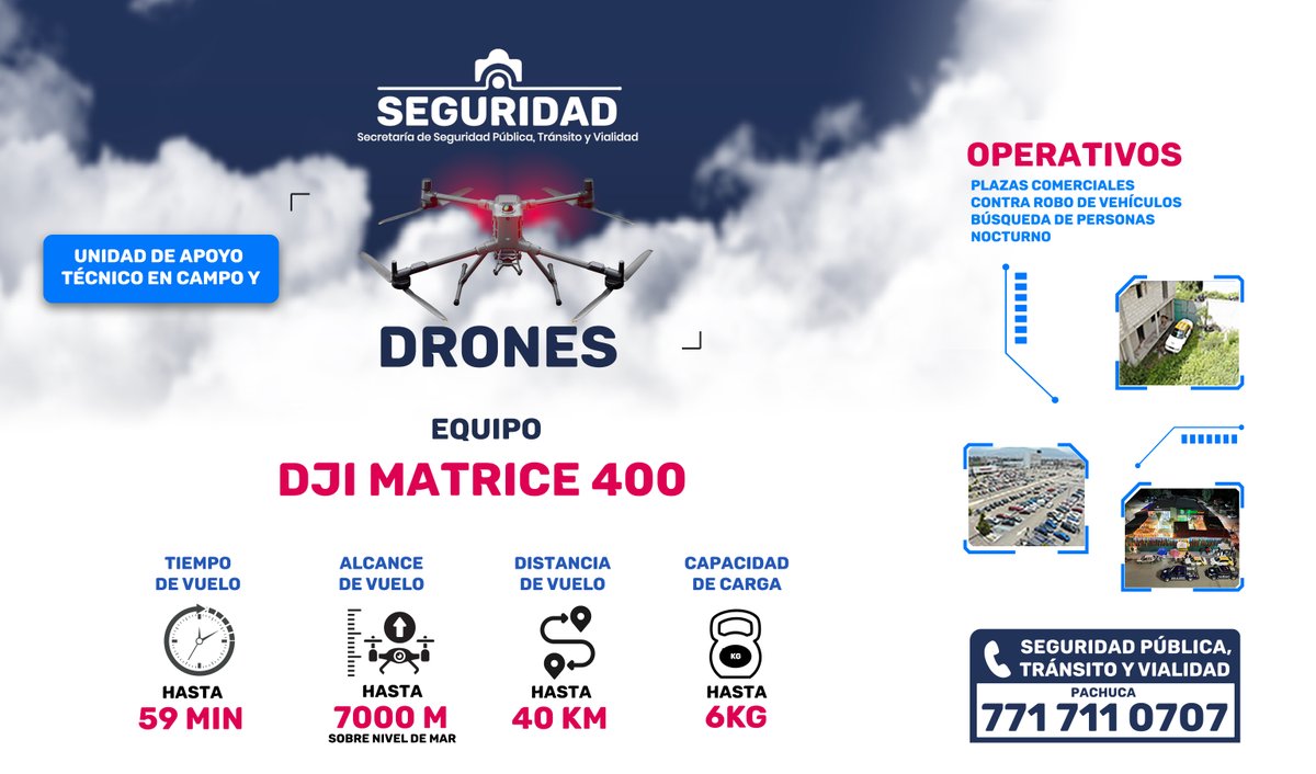 • En Pachuca, la seguridad también se vigila desde el aire.
Con tecnología de última generación, fortalecemos la capacidad de respuesta, supervisión y prevención en todo el territorio.
Más alcance, más precisión, más seguridad para las y los pachuqueños. #PachucaSegura