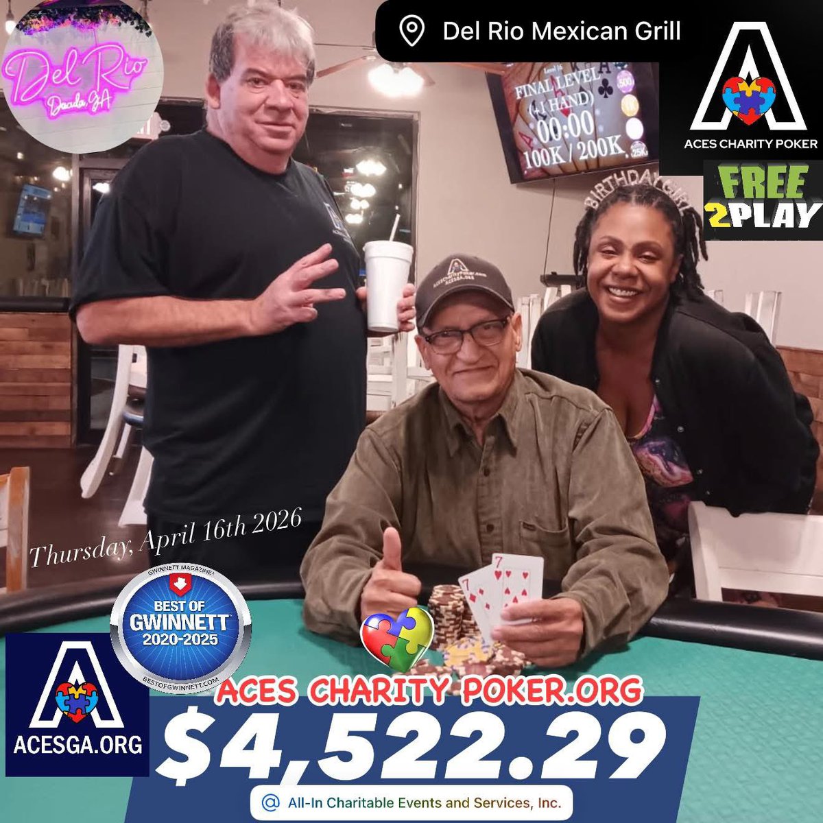 Acesofga's tweet image. Congratulations Syed for winning the ACEScharitypoker.org tournament on Thurs., April 16th.  ACESGA.ORG is a 501(c)3 nonprofit dedicated to providing meaningful opportunities for autistic adults to maximize their potential! #AutismAwareness
