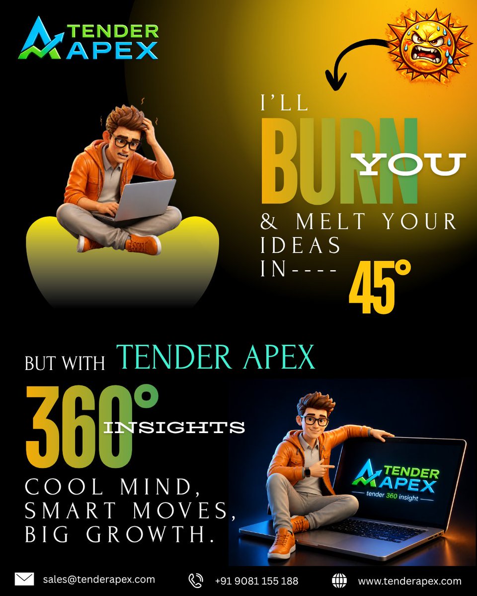 tenderapex's tweet image. Tender Apex | Tender 360 Insights = #Data → #Strategy → #Wins | STAY #COOL!!!

#TenderApex #FreeTender #TendersIndia #GovernmentTenders #TenderBidding #GovernmentTenders #OnlineTenders #TenderProcess 

Quick Call On: +91 9081 155 188

Or

Visit: tenderapex.com/tender-360-ins…
