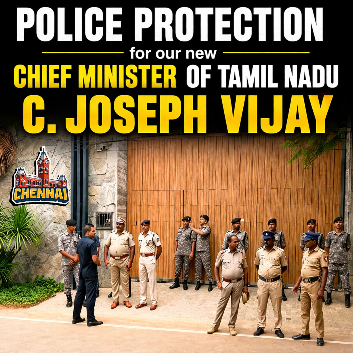 memeschennai's tweet image. Police protection for our new Chief Minister of Tamil Nadu, C. Joseph Vijay 🔥
Security tightened. Leadership begins. A new chapter unfolds.

#CJosephVijay #TamilNaduCM #NewLeadership #TNPolitics #Vijay #TVK #PoliticalShift #TamilNadu #BreakingNews #Security #Leadership #NewEra