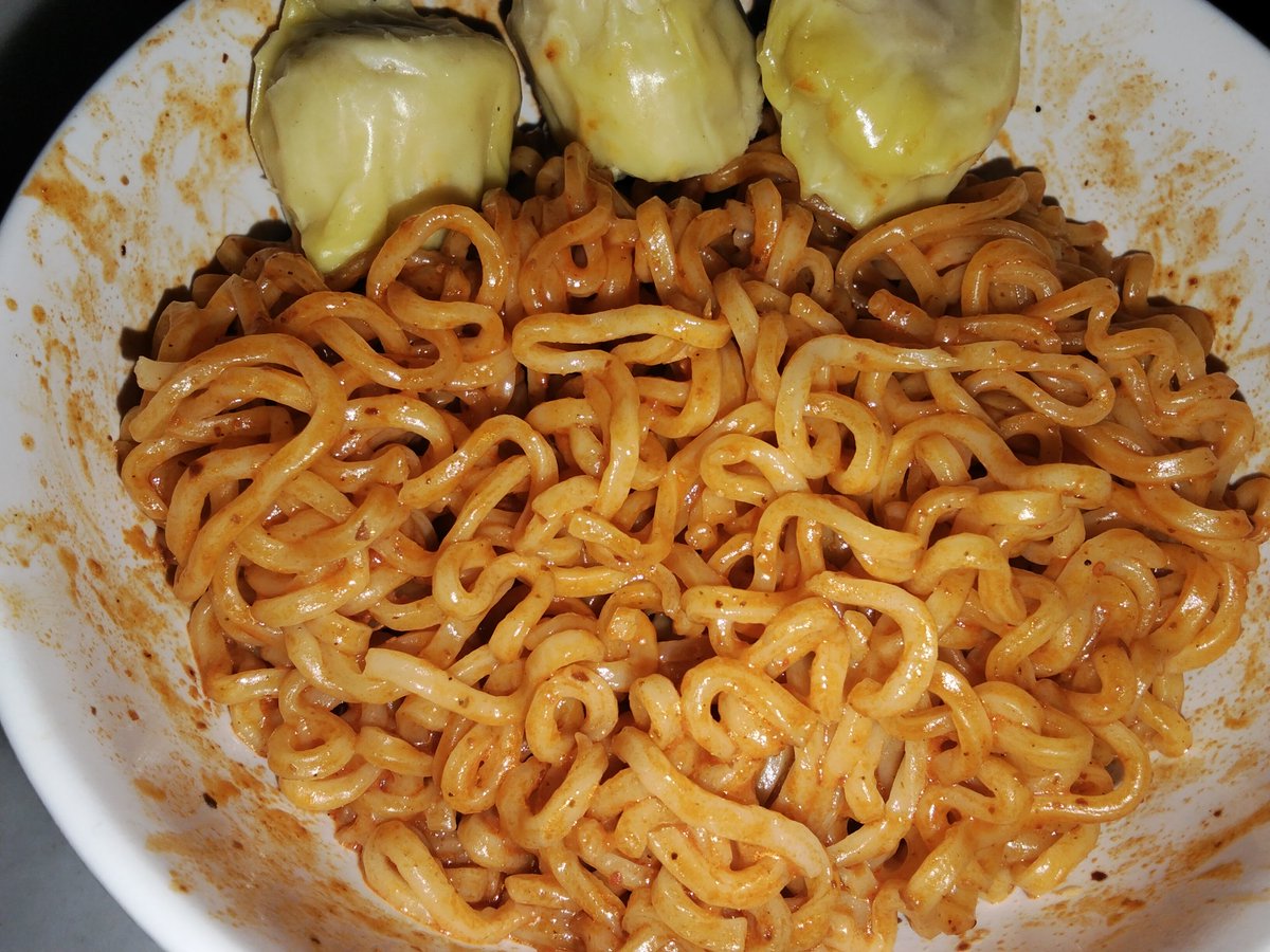 Mr_Ask_Why's tweet image. #Spicy fried #noodles🍜 served with #dumplings for #lunch 😊
#BonAppetit😋 #Foodie #foodlovers #ChineseFood