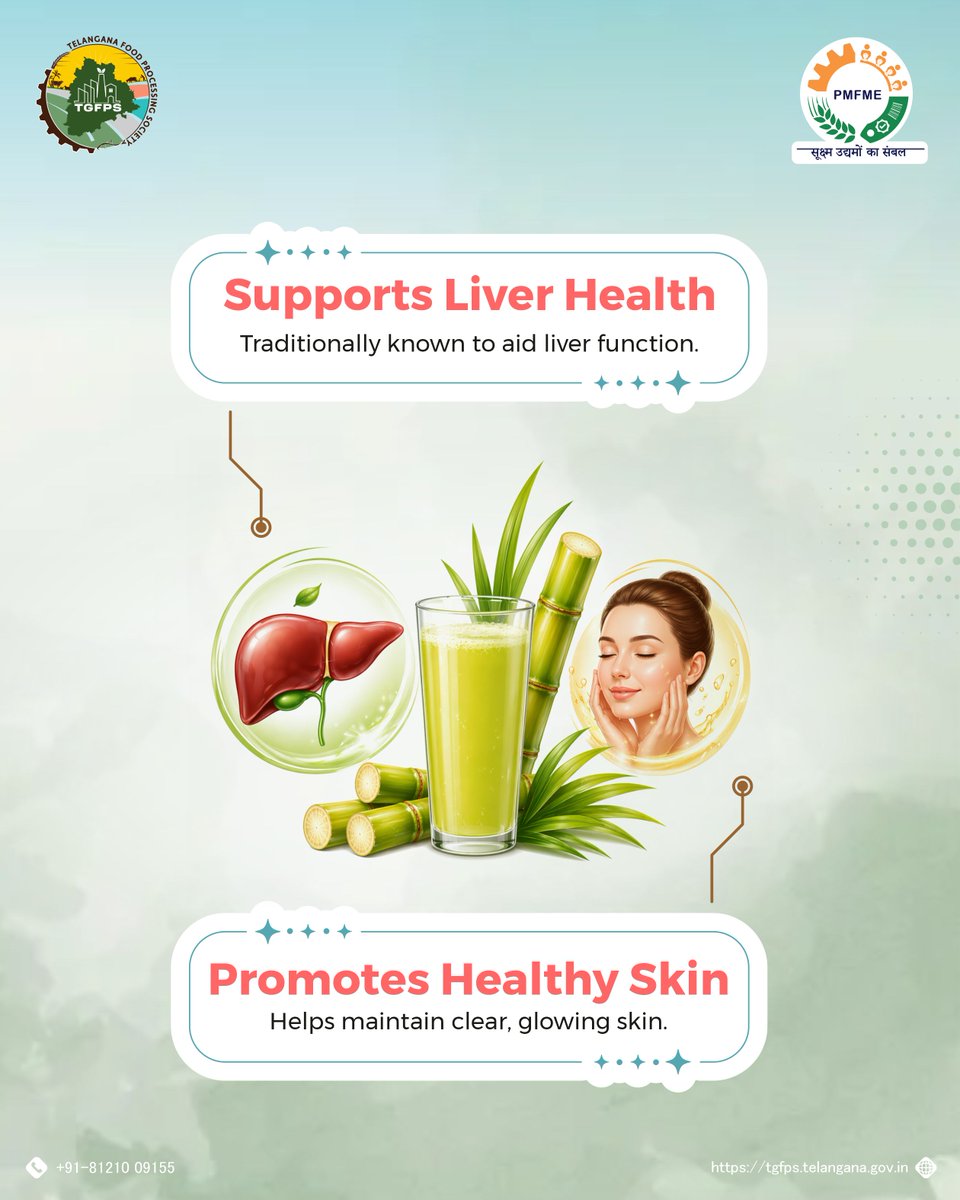PmfmeTelangana's tweet image. A seasonal favourite with functional benefits. 
Sugarcane juice supports hydration, digestion, and overall well-being, making it a summer essential! 

#SugarcaneJuice #SummerDrinks #StayHydrated #DesiDrinks #BeatTheHeat
