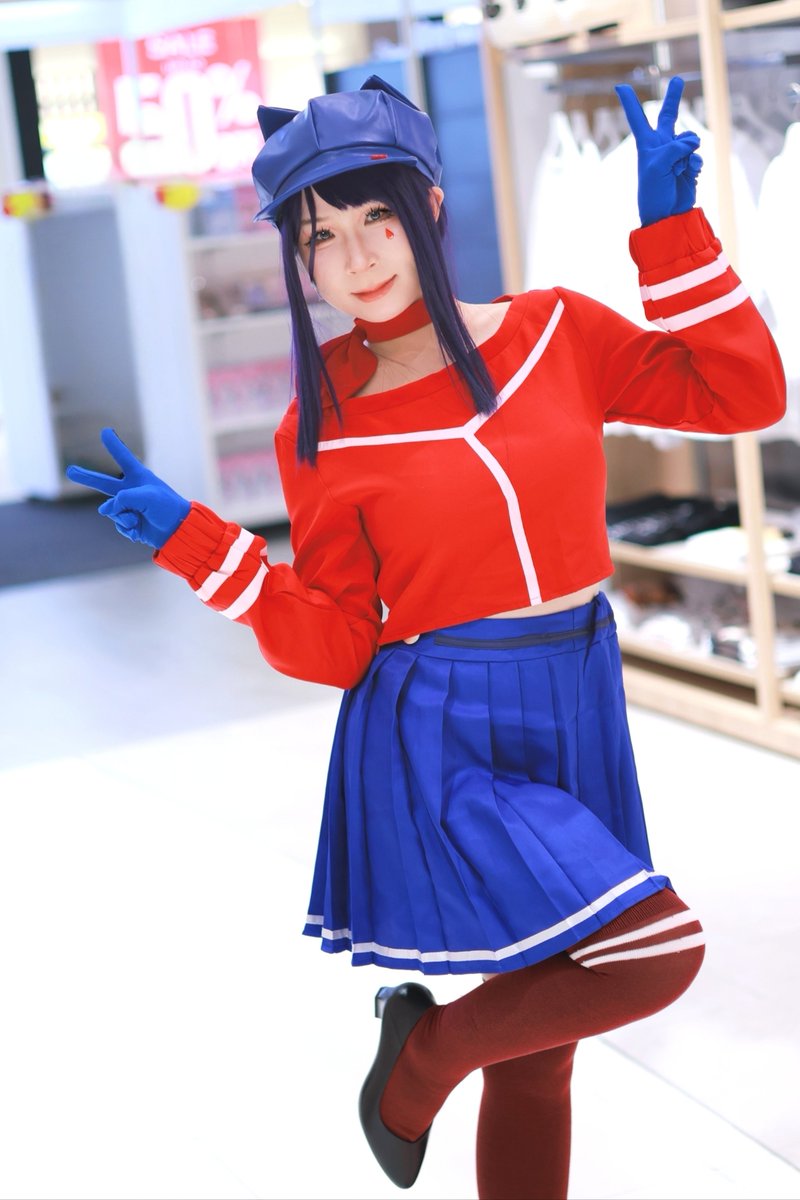 Coseranne's tweet photo. "I'm Mita! But obviously not the same as that other one!". Don't let the smile fool you-things aren't always what they seem in MiSide. @MiSide_Japan

 #miside #cappie #horrorgame #misidecosplay #coseranne https://t.co/5OVZbQkY1C
