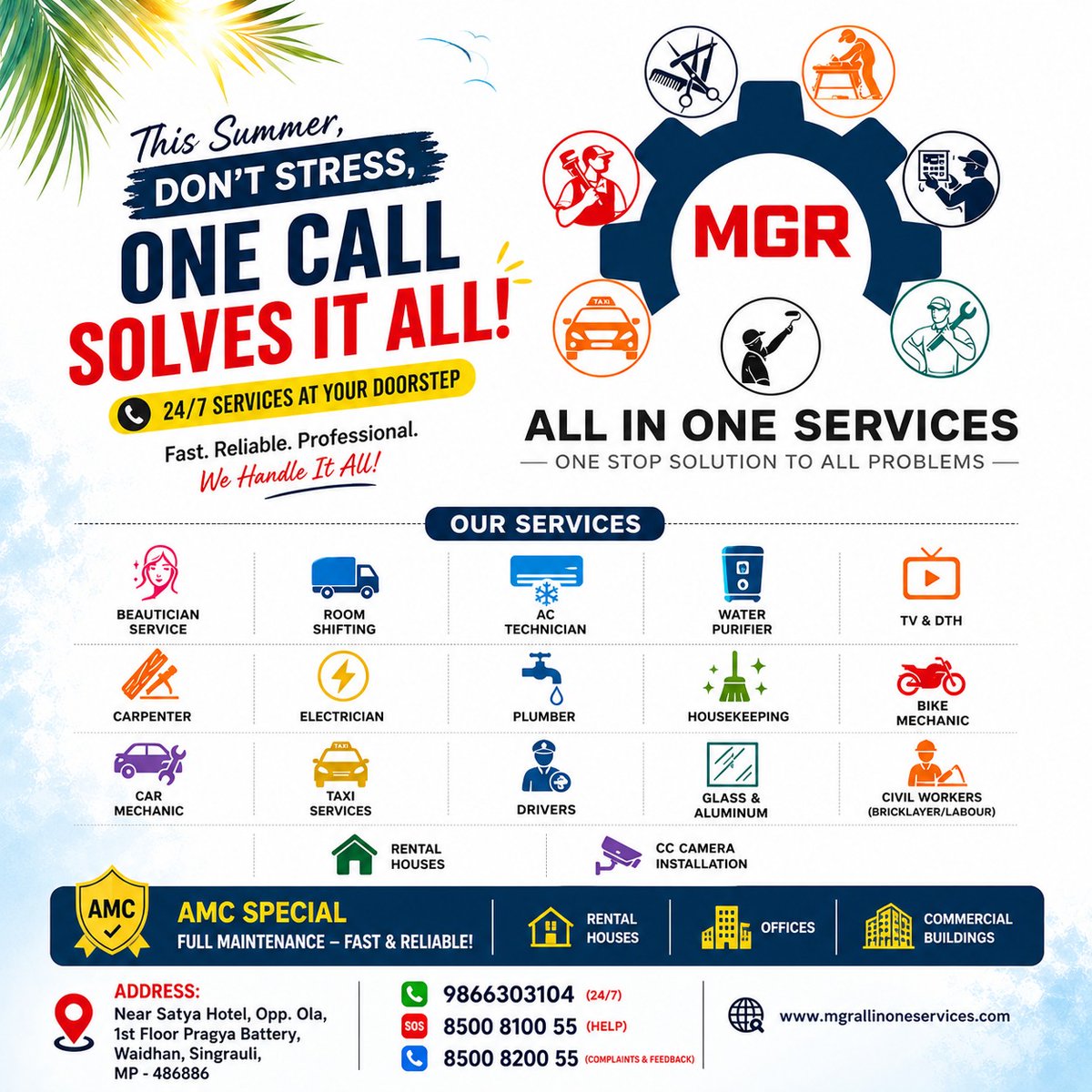 Harithamgr's tweet image. Your one-stop solution for all home &amp;amp; daily services 🛠️ From electricians to AC repair, drivers to house shifting—we've got everything covered! 📞 One call. Zero stress. 24/7 support. ☀️ #HomeServices #24x7Service #LocalBusiness  #MPBusiness