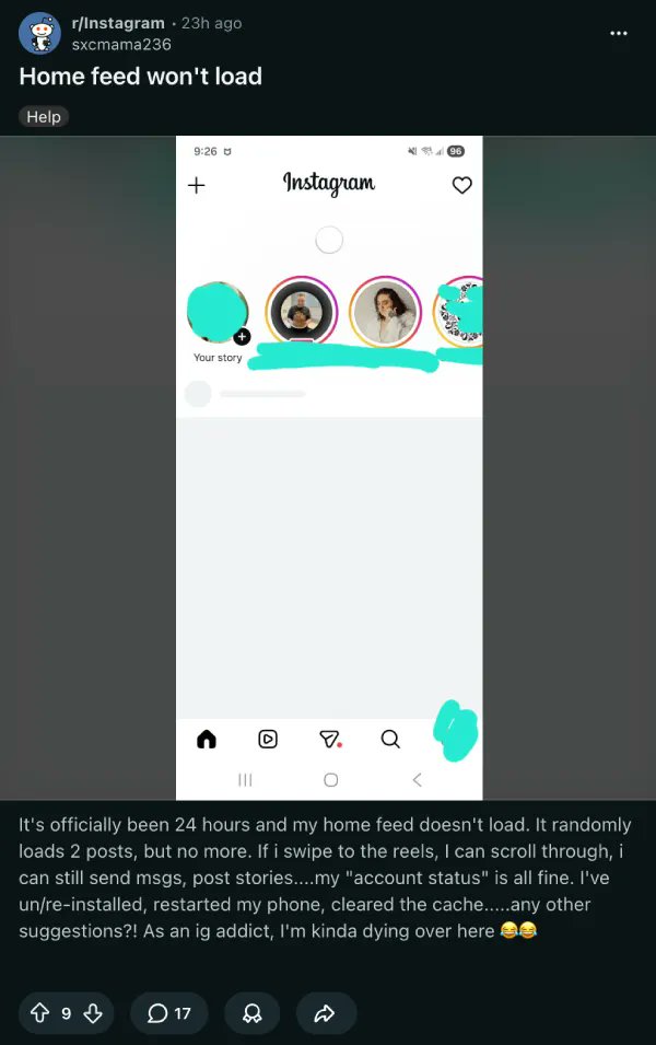 PiunikaWeb's tweet image. Some Instagram users are stuck dealing with what seems to be a widespread glitch that is breaking the home feed and causing Reels to endlessly buffer.

Reports about these issues started cropping up late yesterday, and we’re still seeing more complaints surfacing today.

Details: