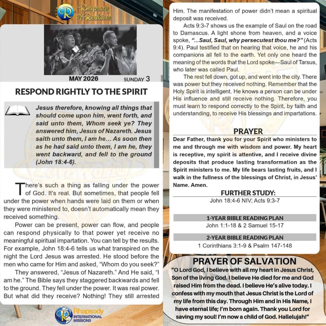 elite_visual1's tweet photo. *Rhapsody Of Realities Daily Devotional*

_Pastor Chris Oyakhilome DSc DSc DD_

_Monday, May 4th 2026_

*STAY FILLED WITH THE SPIRIT AND LIVE IN THE WORD*

_*For by one Spirit are we all baptized into one body… and have been all made to drink into one Spirit (1 Corinthians 12:13 https://t.co/ZaefSyAJUC