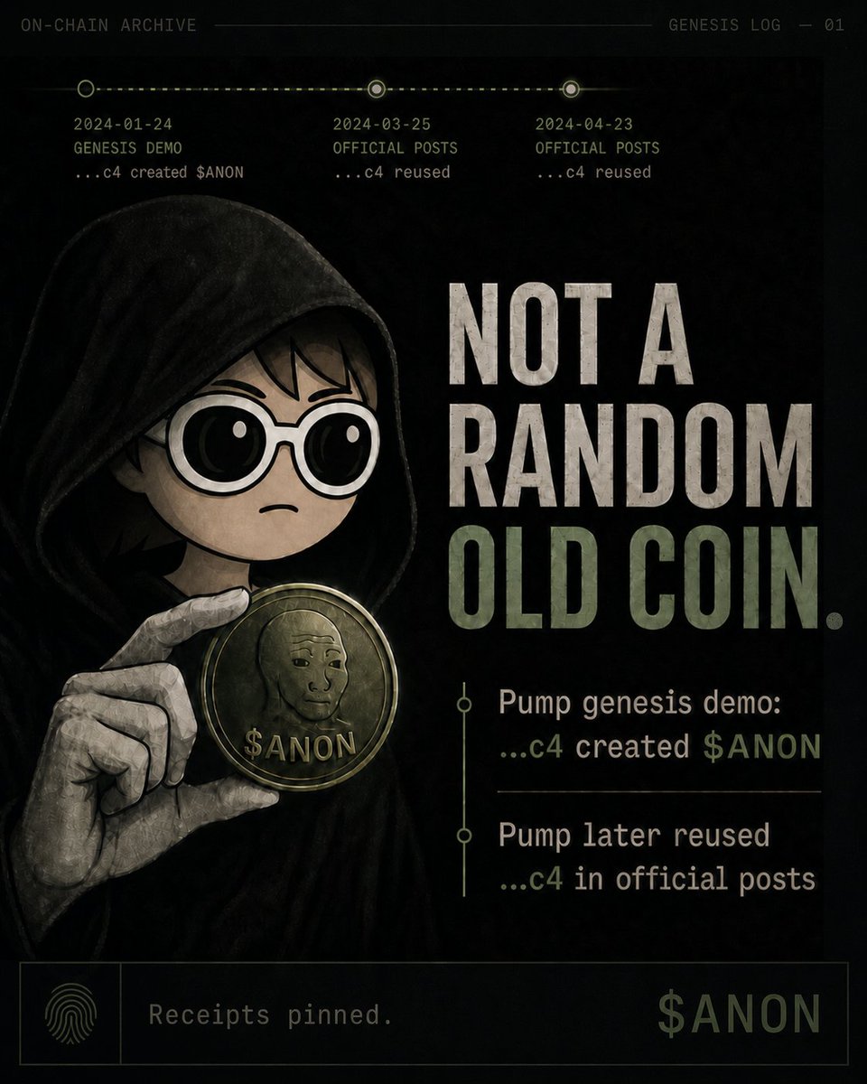 ANON_ArchiveDB's tweet photo. Interesting rotation.

When old lore starts getting bid again, $ANON deserves a second look.

Genesis demo: ...c4 created $ANON.
Official reuse: ...c4 kept showing up.

Receipts pinned. https://t.co/aNnVkVux6z
