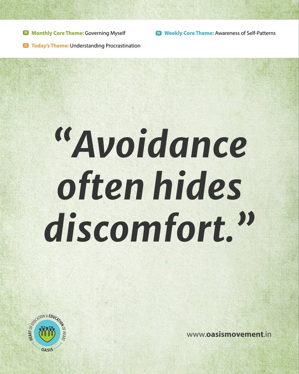 OasisMovement's tweet image. 🌿 May Day 4: Understanding Procrastination

When you delay, ask:
What am I avoiding?
Effort. Discomfort. Uncertainty.

Not laziness.
Often emotion.

🎥 youtu.be/arj7oStGLkU?si…

#Procrastination #Awareness #GoverningMyself #OasisMovement