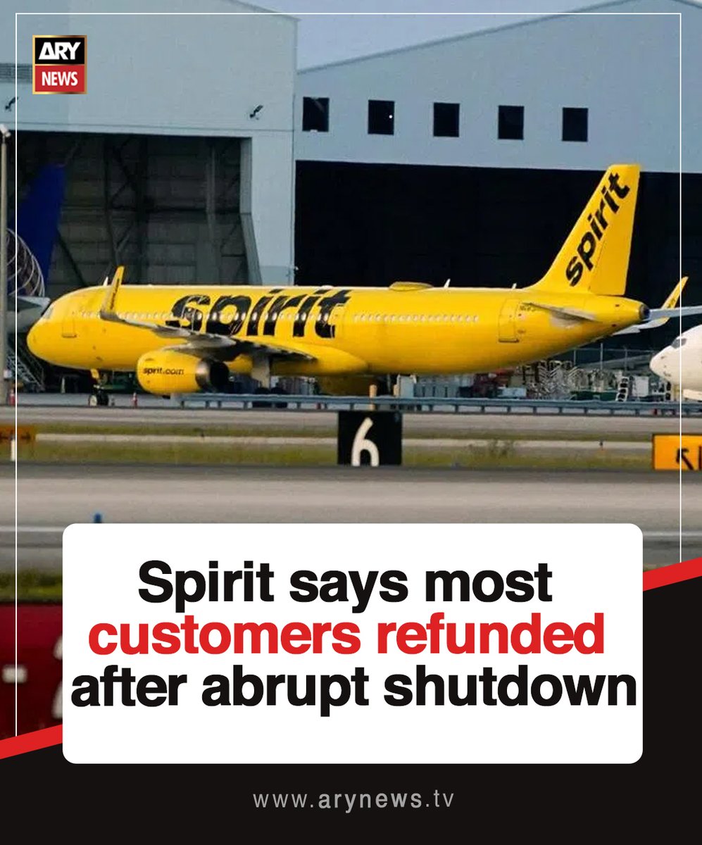 ARYNEWSOFFICIAL's tweet image. #Spirit says most customers refunded after abrupt shutdown

Read More : arynews.tv/spirit-says-mo…

#ARYNews