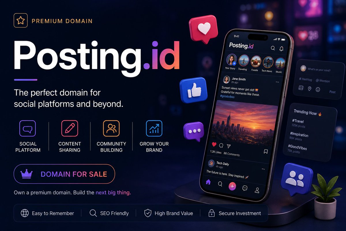 DomainStocker's tweet image. Get Posting.id — build a powerful social platform for posting, sharing, and growing digital communities. #domainforsale #domain #afternic