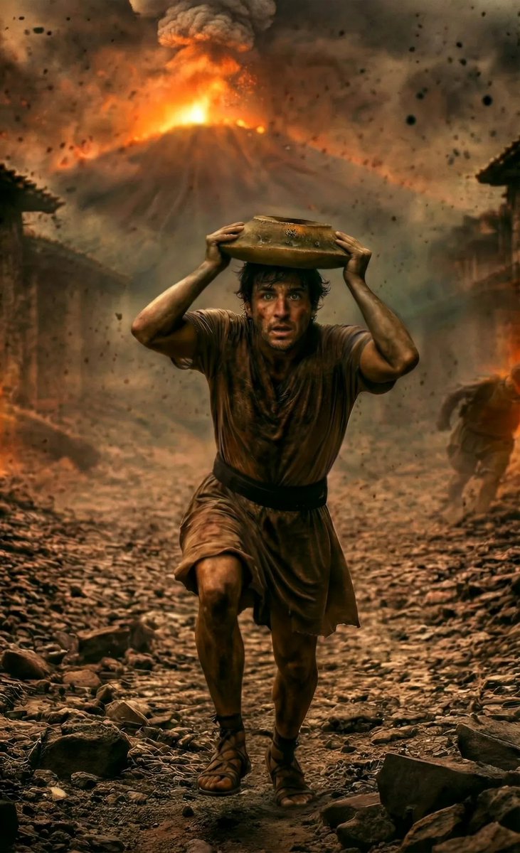 semestasains's tweet photo. Berlindung Dibalik Perabotan Dapur.

Sains, berdasarkan struktur, kandungan serta luka atau kerusakan yang terdapat di kerangka dan di perabotan dapur diatasnya, menyatakan bahwa pria malang ini menemui kematian dengan mengenaskan.

Ditemukan di dekat Nekropolis Porta Stabia, tepat di luar tembok Pompeii, pria ini diperkirakan meninggal pada pagi hari tanggal 25 Agustus 79 Masehi (hari kedua letusan Vesuvius) saat mencoba melindungi kepala dari hujan batu panas sambil berlari kearah pantai berusaha menghindari kejaran aliran awan piroklastik alias Wedhus Gembel.

[1].
Kerangka pria korban erupsi gunung Vesuvius.
Credit: Hoto by Pompeii Archaeological Park.

[2].
Perabotan dapur yang tidak bisa melindunginya.
Credit: AI Generated by Pompeii Archaeological Park.