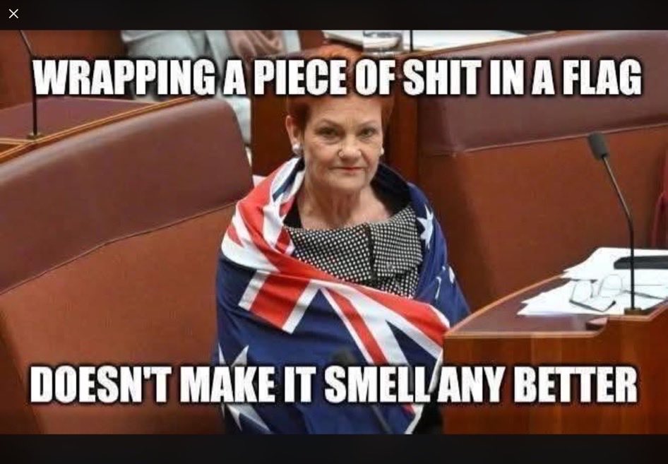 CaraMia200's tweet image. Wise words🙏🏻Savvy young voters wont mistake conspicuous patriotism for anything other than #racism. #Conservative dog whistles re: #immigration,
used as divisive culture war. #HansonsScam has staked EVERYTHING on racism as cover for no policies.#Racists are emboldened in #auspol.