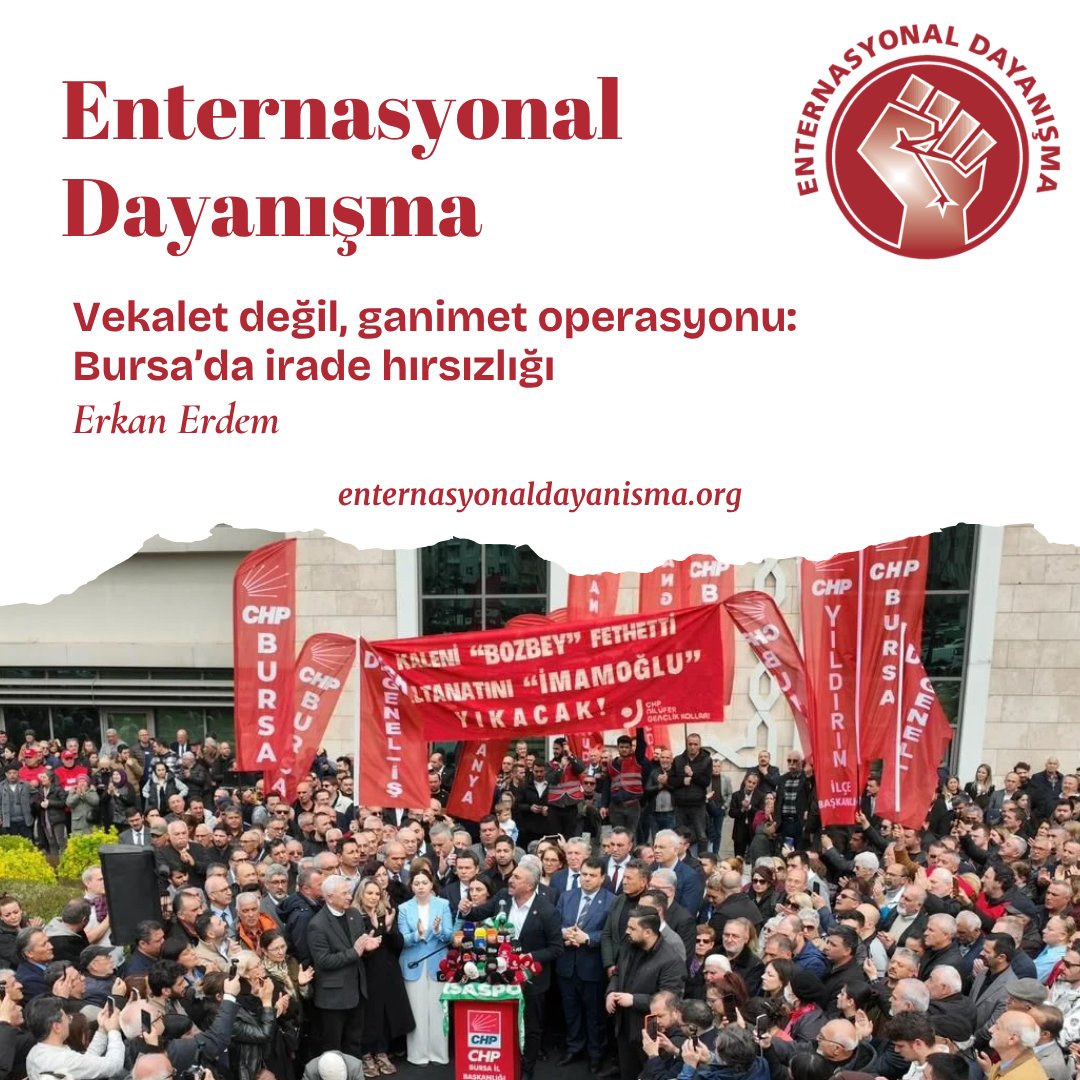 ent_dayanisma's tweet photo. 💬 Vekalet değil, ganimet operasyonu: Bursa’da irade hırsızlığı

🖊️ Erkan Erdem yazdı...

▶️ Yazıyı okumak için: https://t.co/92fik5cGaa https://t.co/PB0QpqeJdP