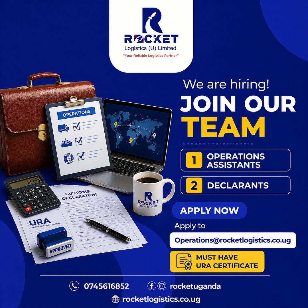 RocketUganda's tweet photo. #Jobopportunity 
We are receiving applications as attached. 
-Experience in declarations and feild clearing operations a must.
-URA Clearing and forwarding certificate a must.
-Verified knowledge with Experience in imports and exports a must.
-Subject must be clear with the post being applied for.
- Application twice will lead to automatic disqualification( apply for only one position).
-Deadline: 28th May 2026 by 4.00pm.