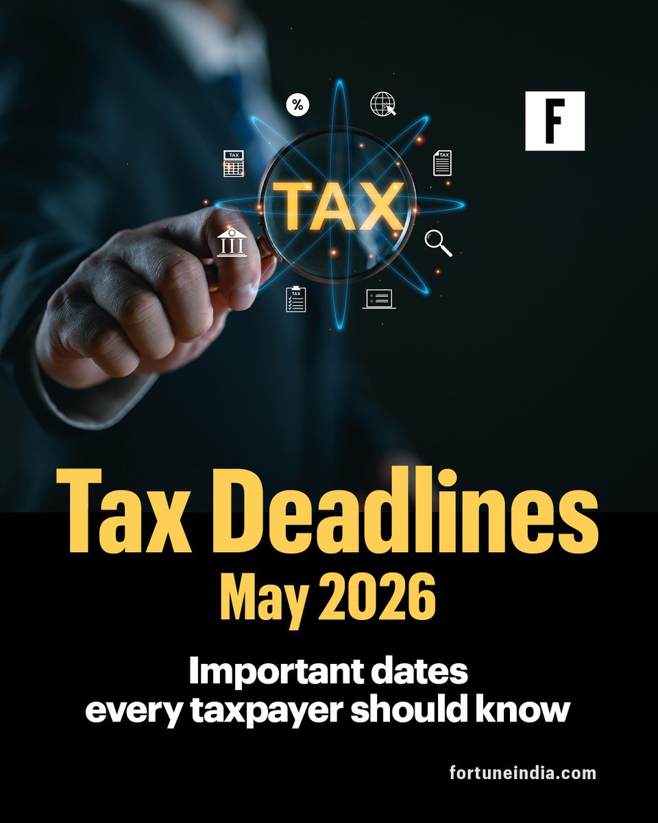 FortuneIndia's tweet image. 🚨 May 2026 comes with key tax deadlines, including TDS payments and quarterly filings. Staying compliant is essential to avoid penalties.

Here’s the full list of deadlines 👇

#TaxDeadlines #TDS #IncomeTax #TaxFiling #PersonalFinance