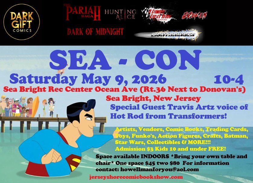 DarkGiftComics's tweet photo. Hey guys, if you're in the area, I'll be hanging at Sea-Con 2026 this coming Saturday, May 9th.a Come say hi!
#comics #comicbooks #indiecomics #comicconventions #comicsgate #OGCG https://t.co/7qa477ffdY