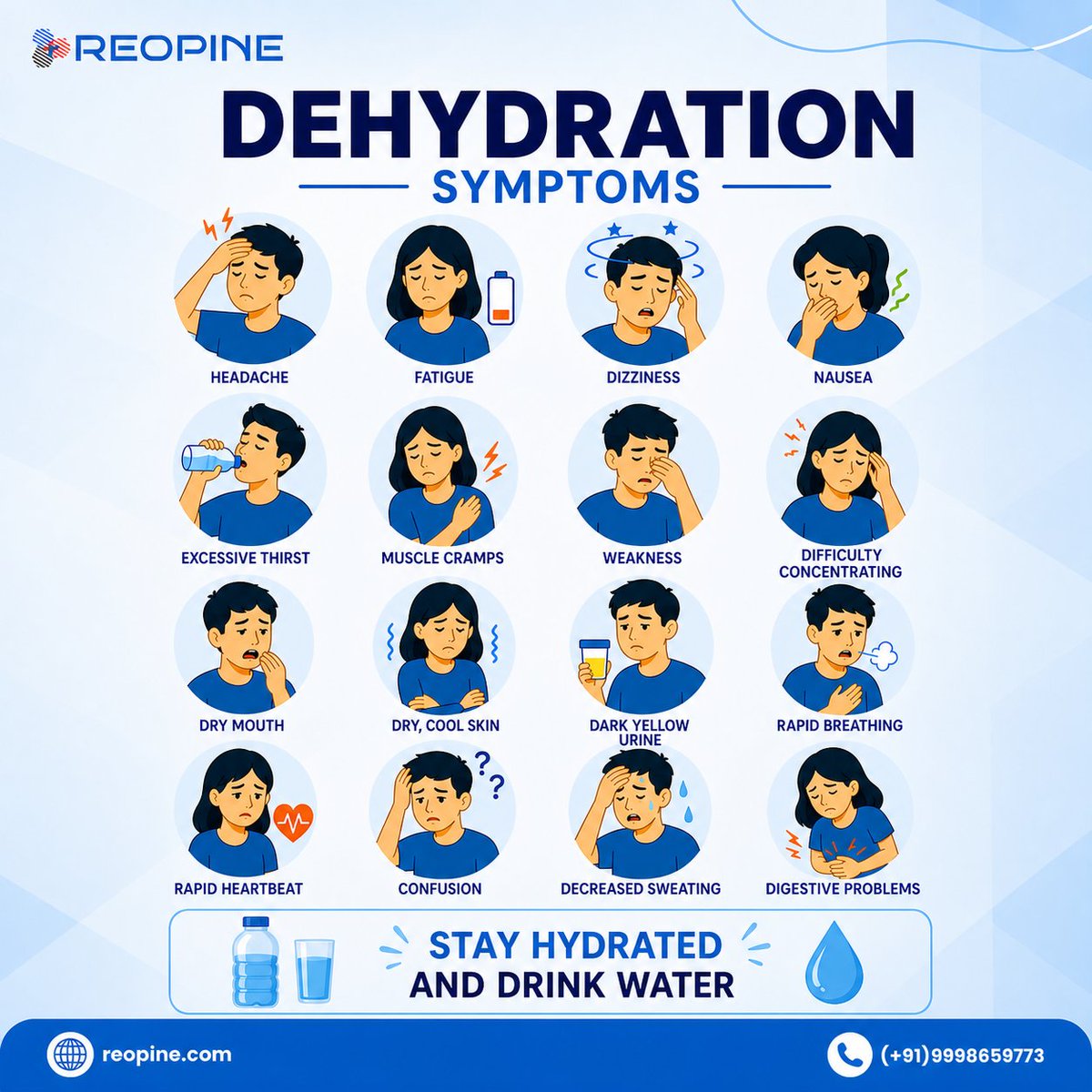 reopinemedical's tweet image. 💧 Feeling off lately? It might be dehydration. Headache, fatigue, dizziness &amp;amp; dry mouth are early signs your body needs water.
👉 Stay ahead: drink regularly, watch symptoms &amp;amp; build hydration habits.
Small habits, big impact 💙
#StayHydrated #HealthTips