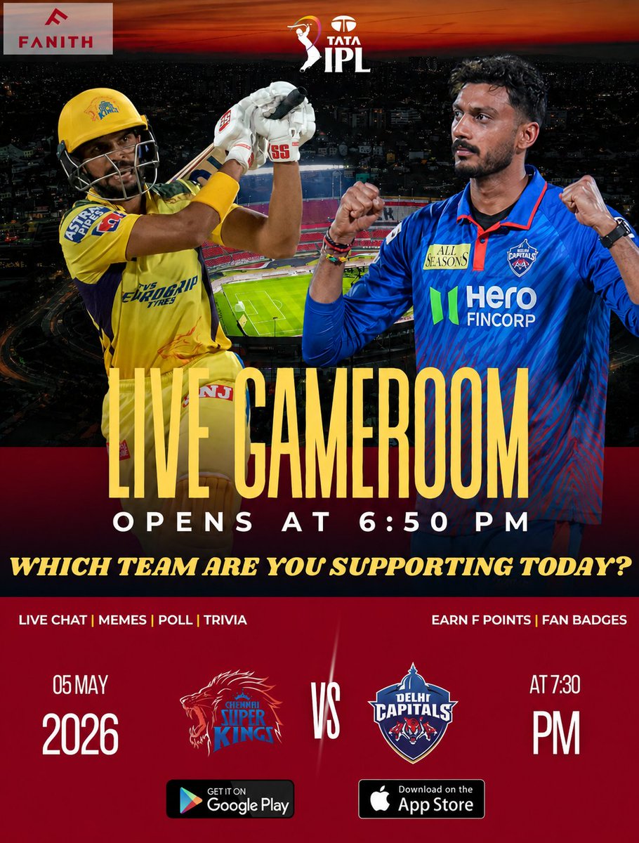 fanith_app's tweet photo. 🏏 Cricket isn’t just watched… it’s experienced

Chat LIVE 💬
Predict ⚡
Win rewards 🏆

Game Room opens 6:50 PM

From every boundary to every wicket—be part of the game, not just the audience.

Join now: https://t.co/aJVjlqnGGl

#Fanith #CricketFans #LiveCricket #IPL #DCvsCSK https://t.co/KoAKjnyGOu