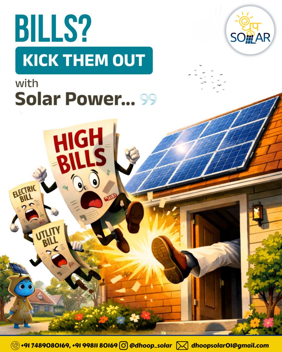 DhoopSolar's tweet image. Bills? Kick them out with solar power! ⚡☀️
Say goodbye to high electricity bills and take control of your energy.

#DhoopSolar #solar #SolarEnergy #FreeElectricity #GoGreen #SolarSavings #GreenEnergy #SolarPower #SustainableLiving #LowerElectricityBills #IncreaseHomeValue